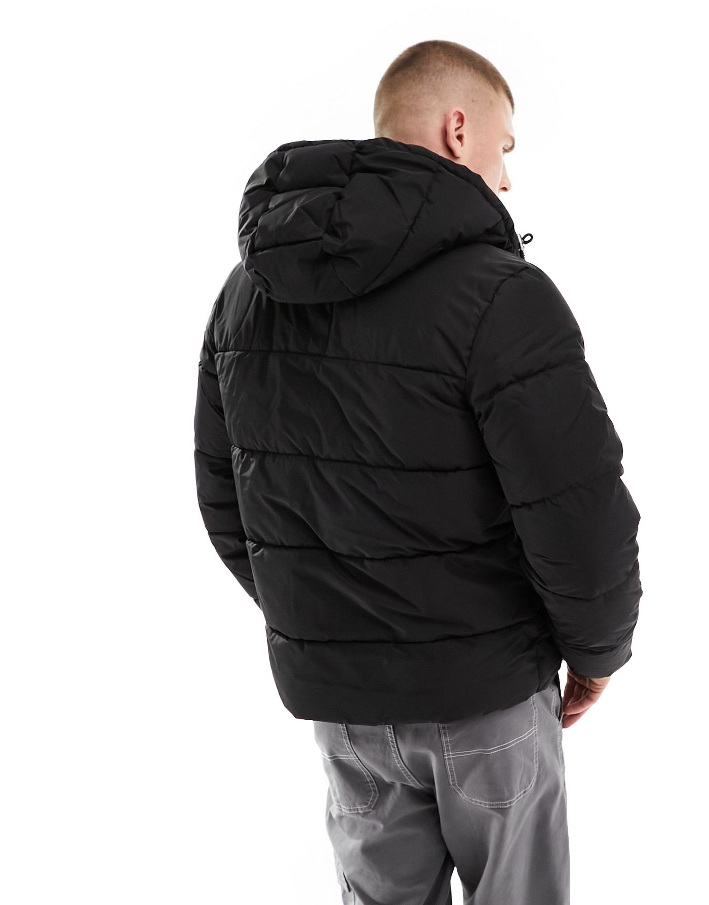 Only & Sons heavyweight hooded puffer jacket in black 