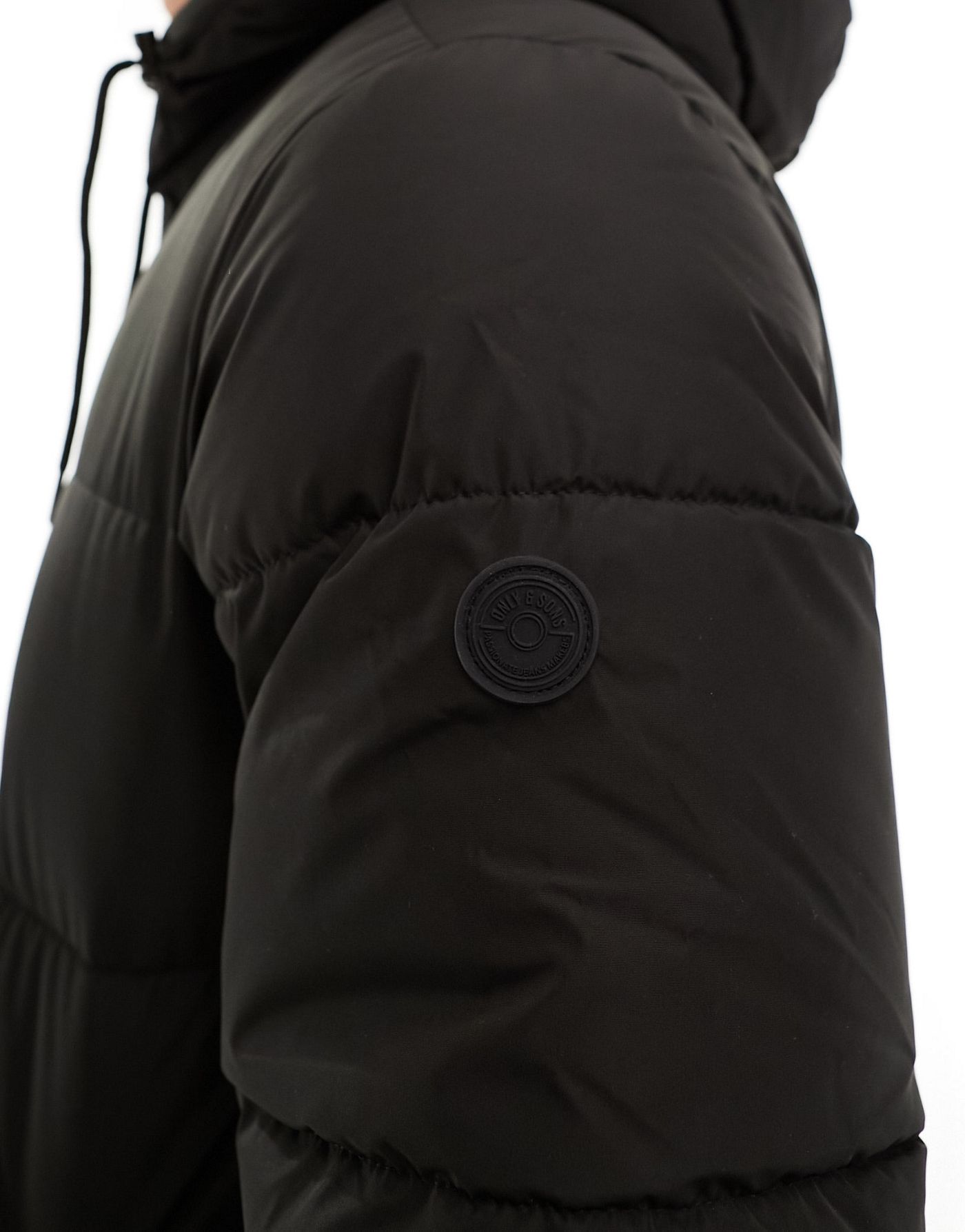 Only & Sons heavyweight hooded puffer jacket in black 