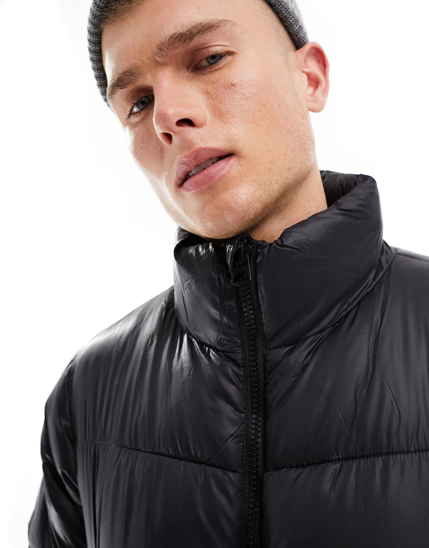 ONLY & SONS high shine puffer jacket in black