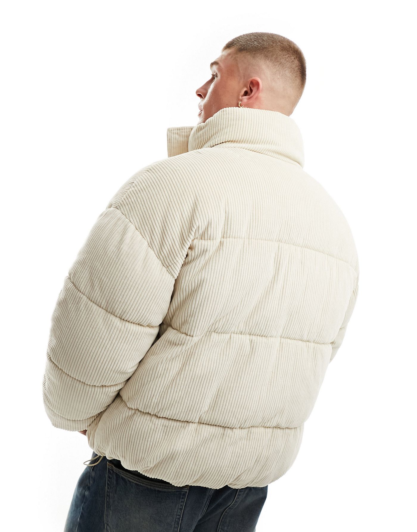 Bershka padded cord jacket in ecru