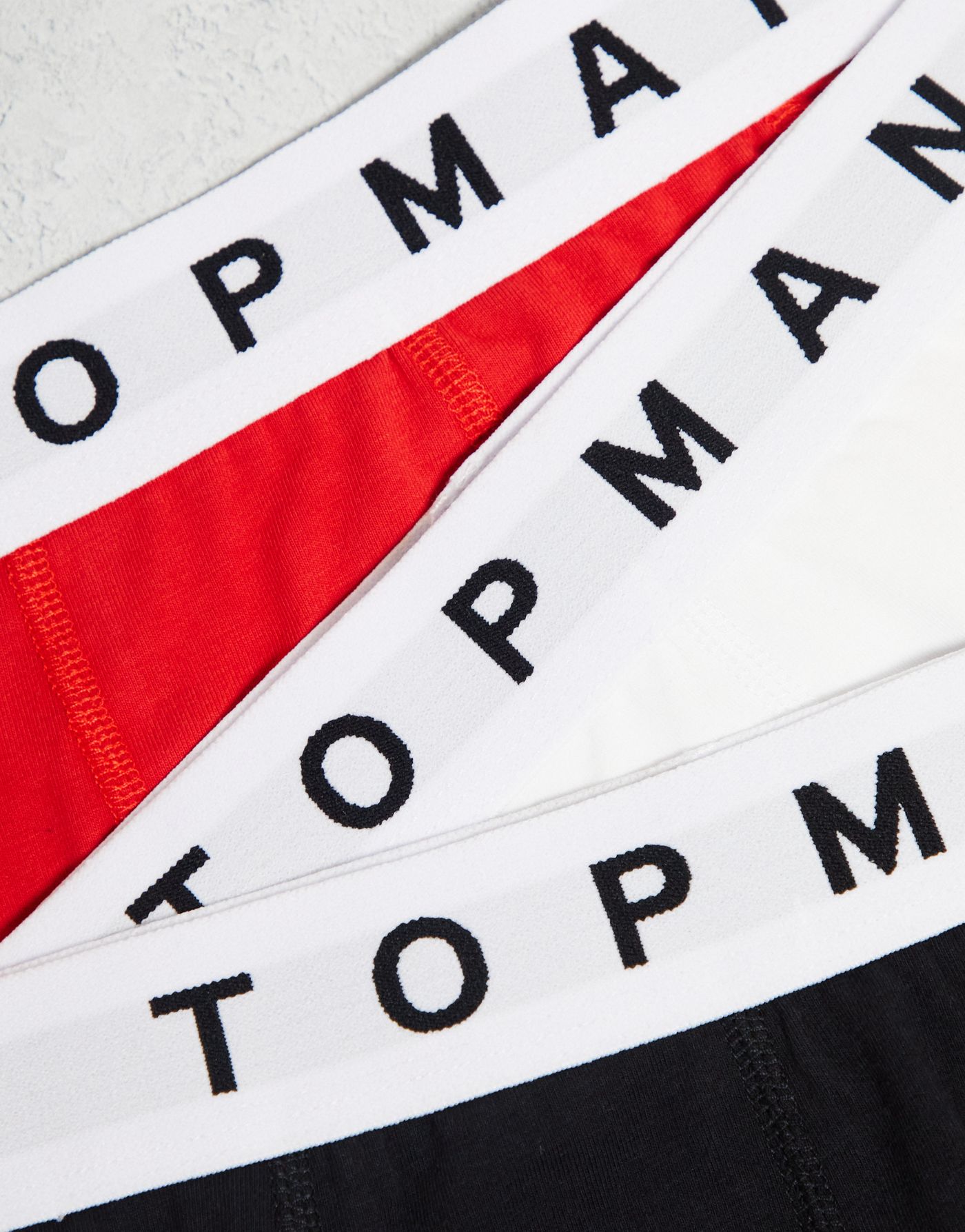 Topman 3 pack trunks in black, white and red