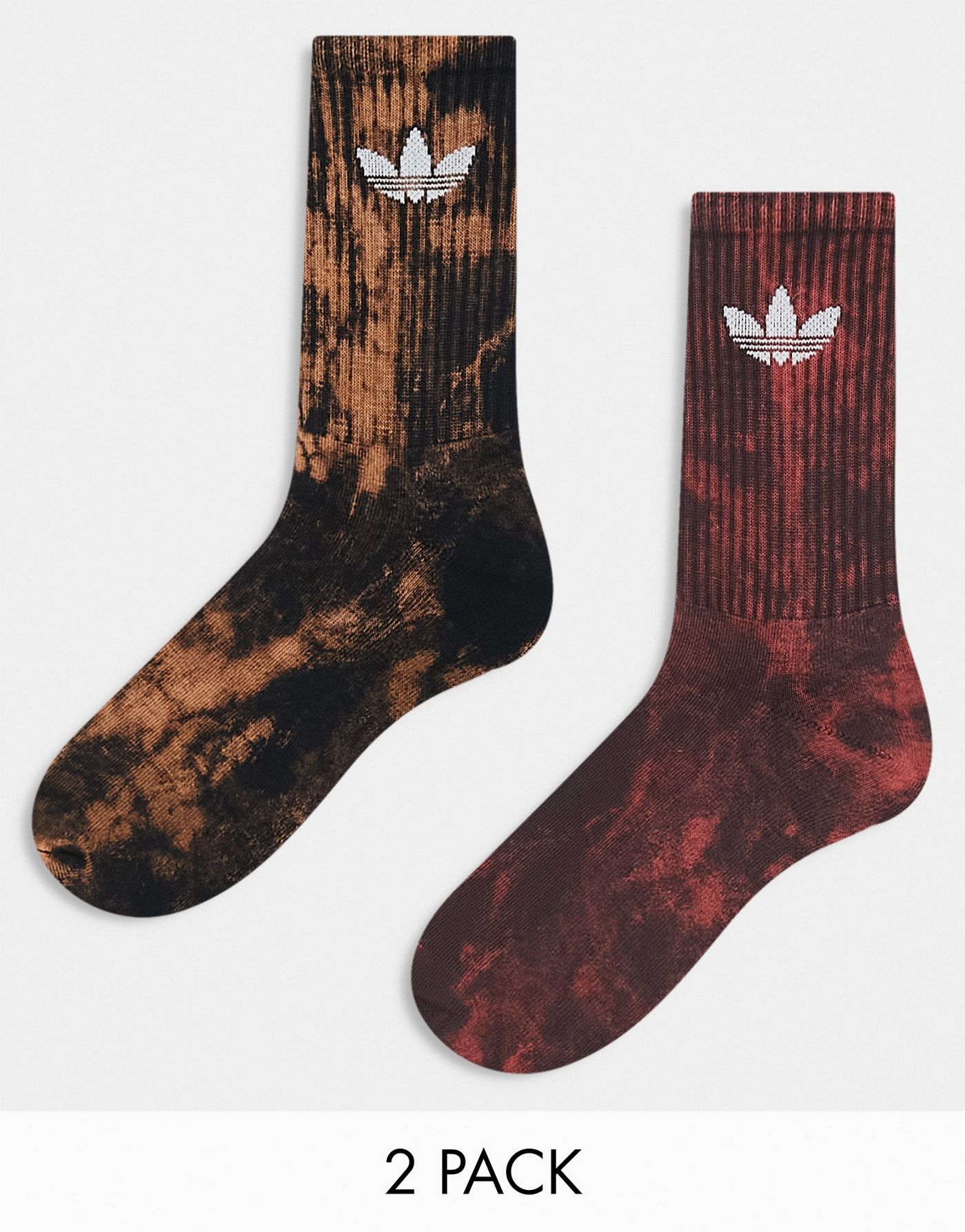 adidas Originals 2 pack socks in red/brown tie dye