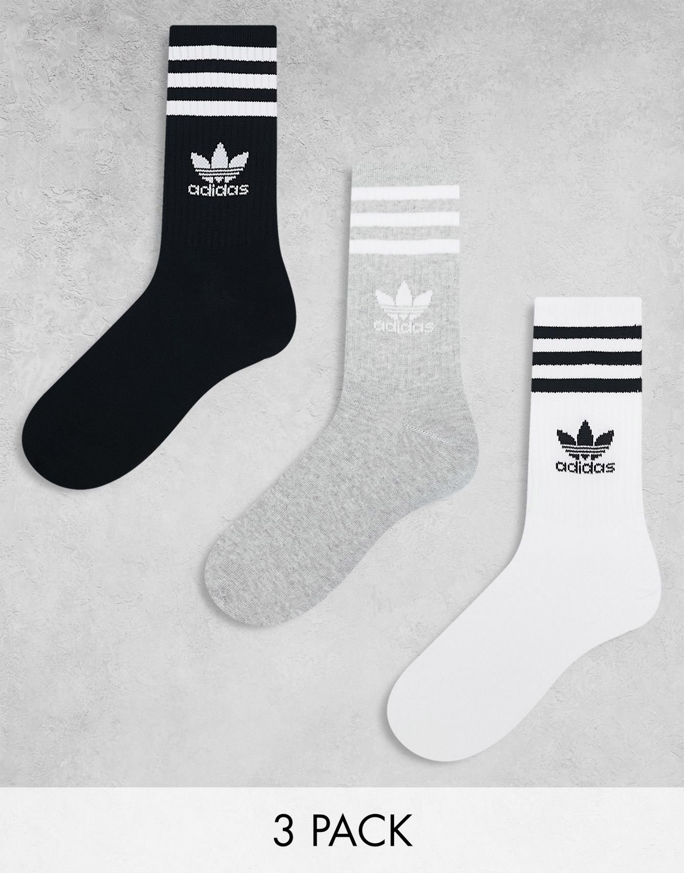 adidas Originals 3 pack mid cut crew socks  in white/grey/black