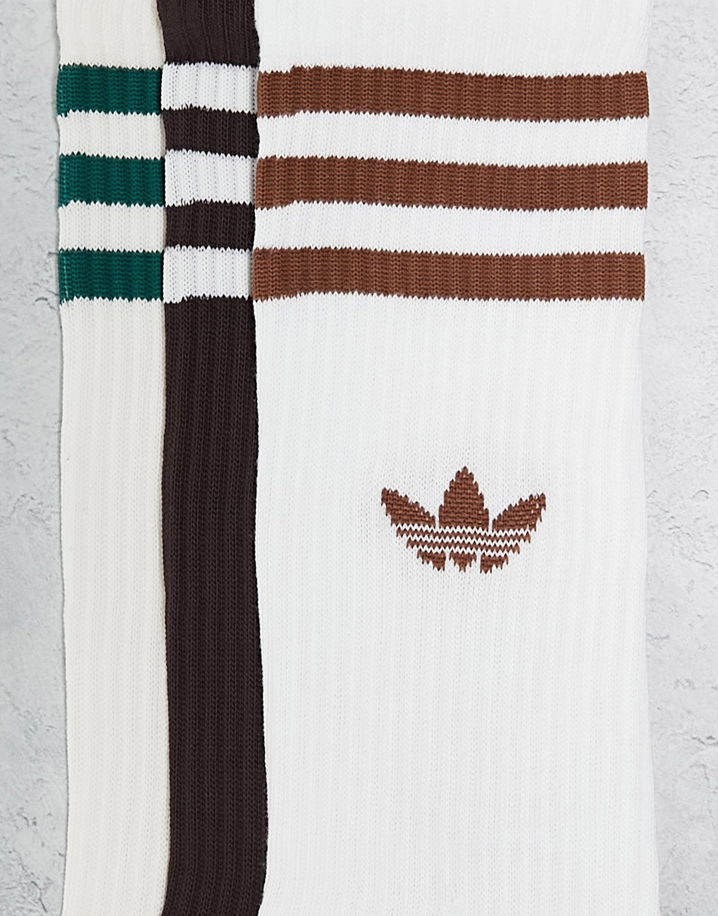adidas Originals 3 pack crew socks in white/shadow brown