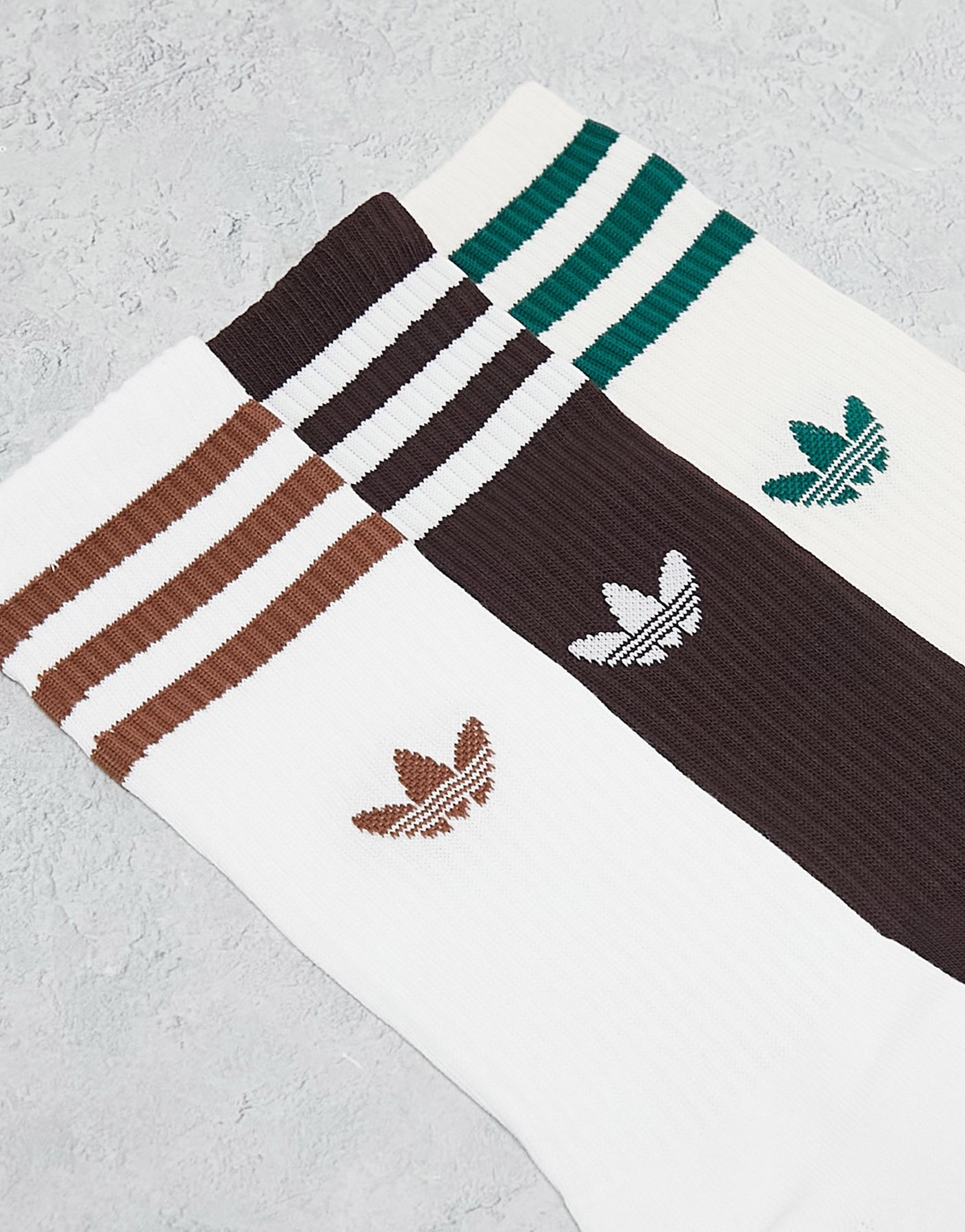 adidas Originals 3 pack crew socks in white/shadow brown