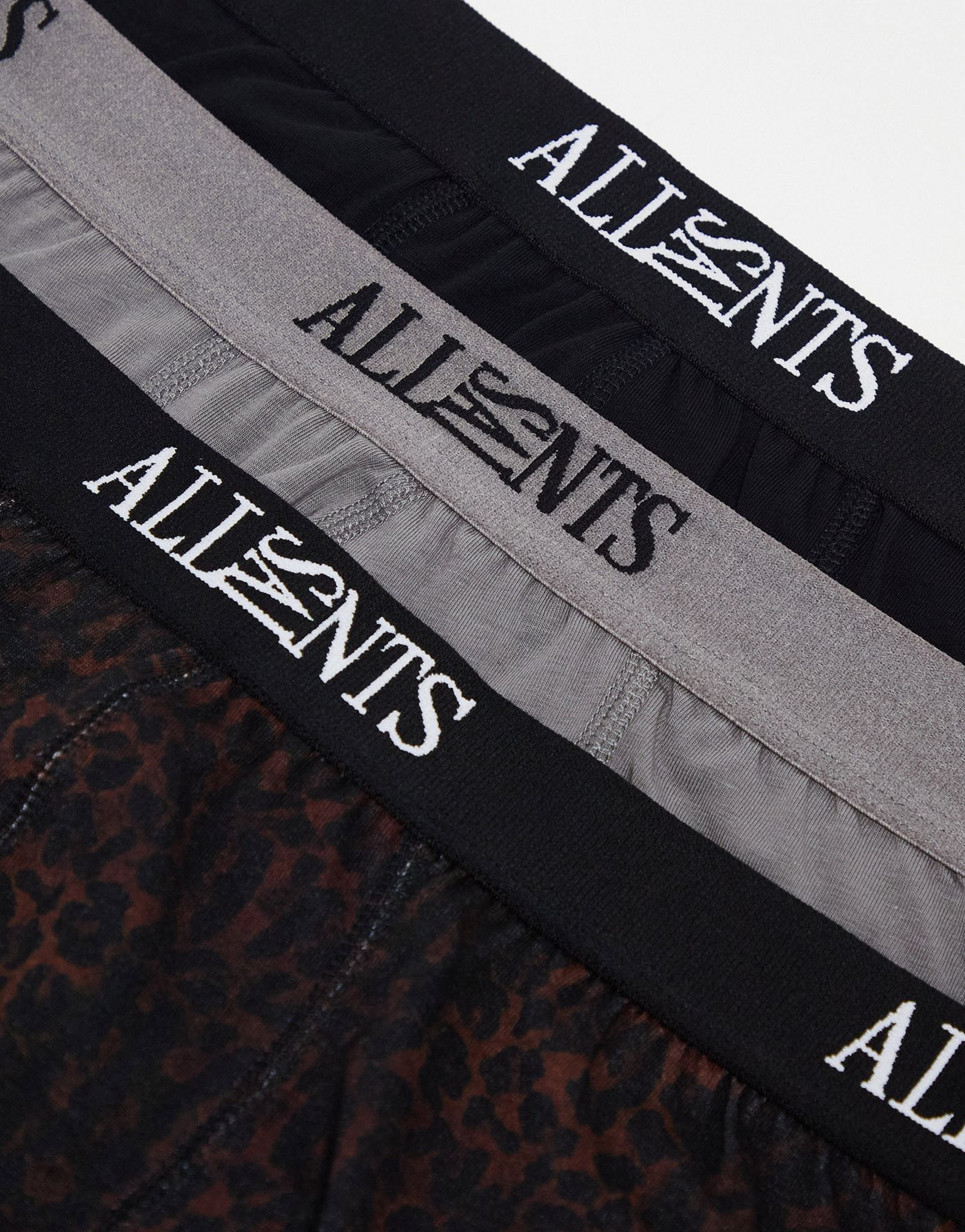 AllSaints 3-pack boxers in leopard/black/grey