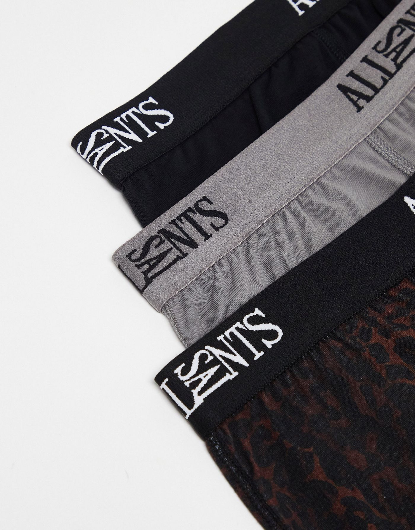 AllSaints 3-pack boxers in leopard/black/grey