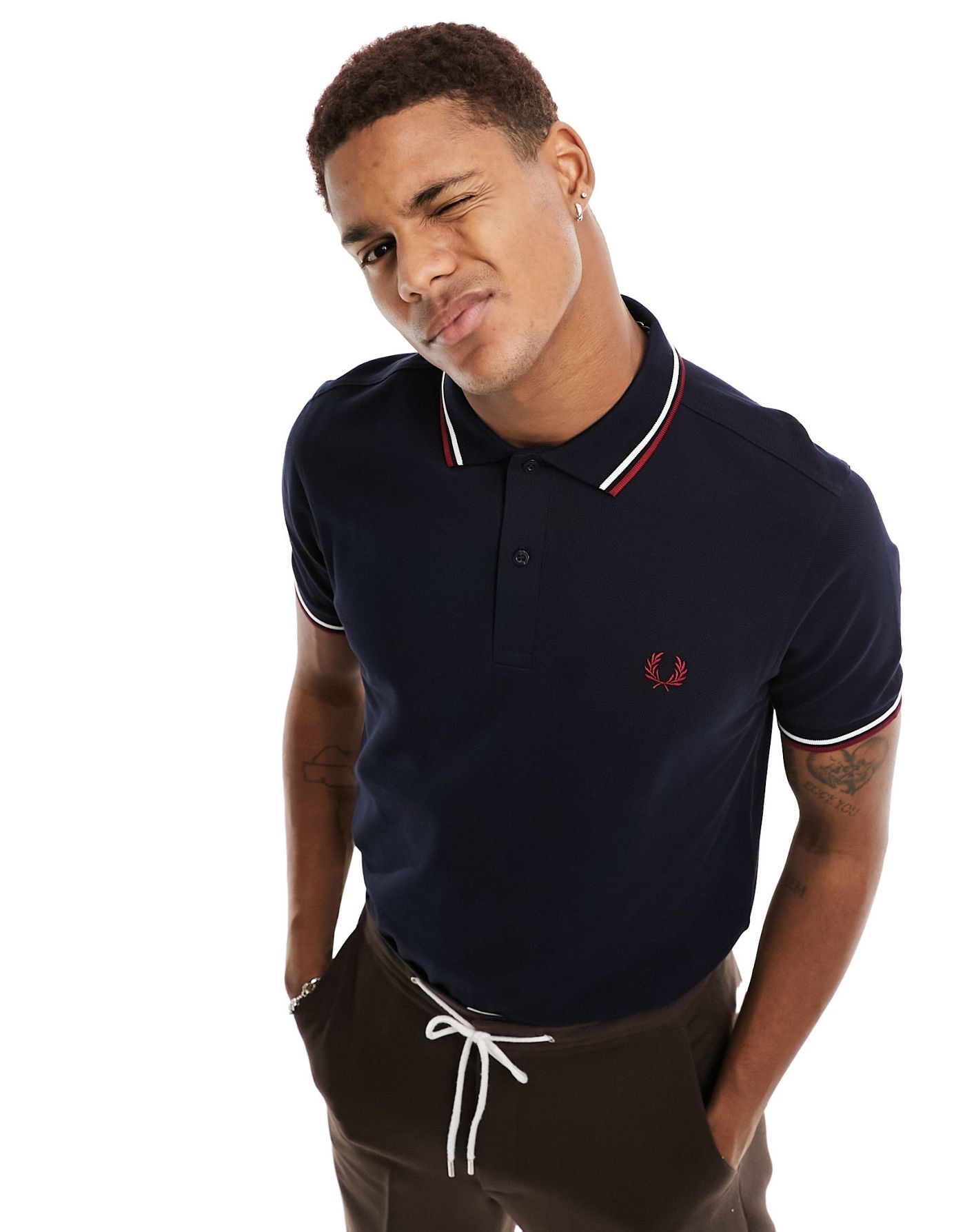 Fred Perry twin tipped logo polo in navy