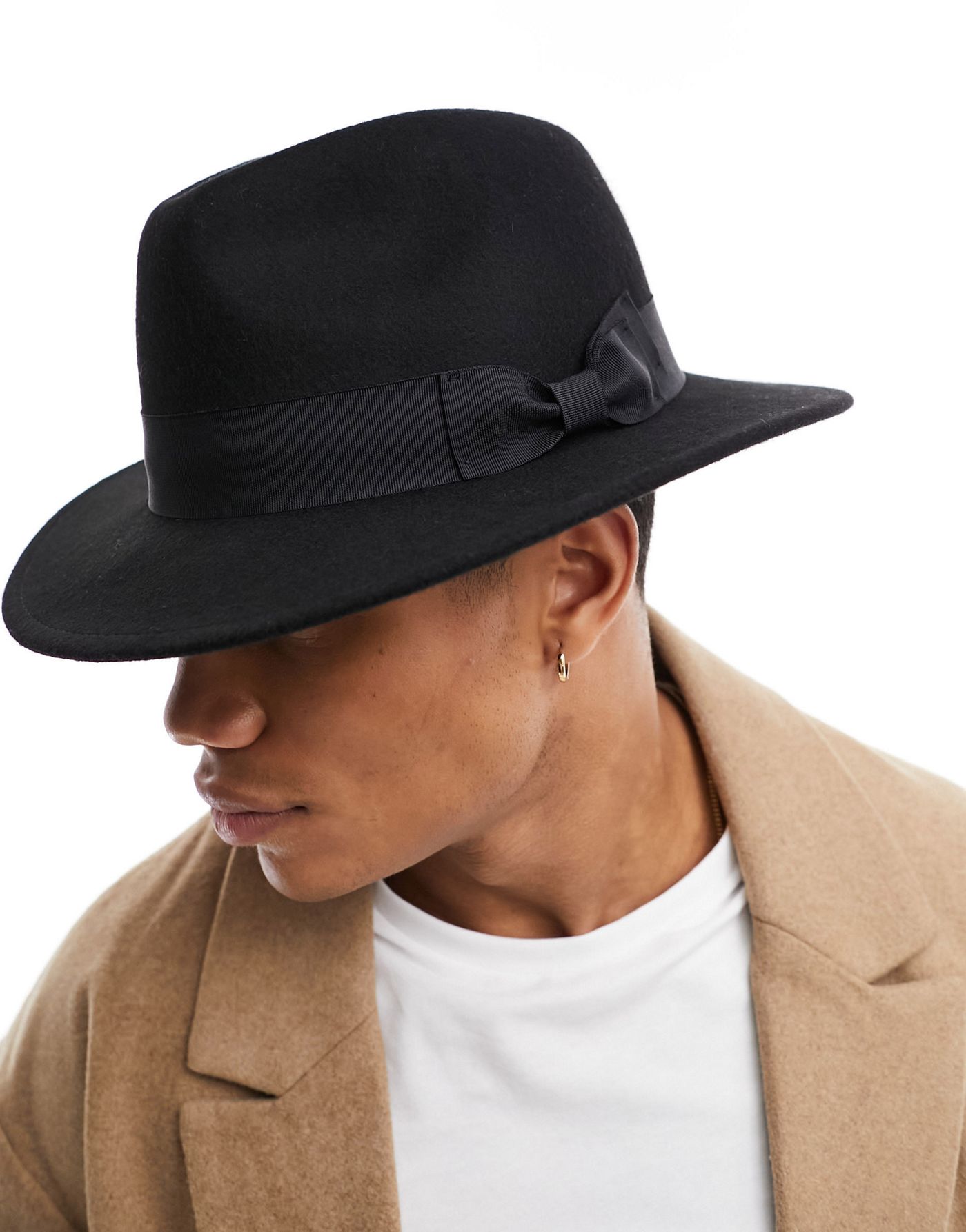 ASOS DESIGN wool fedora hat with size adjuster in black