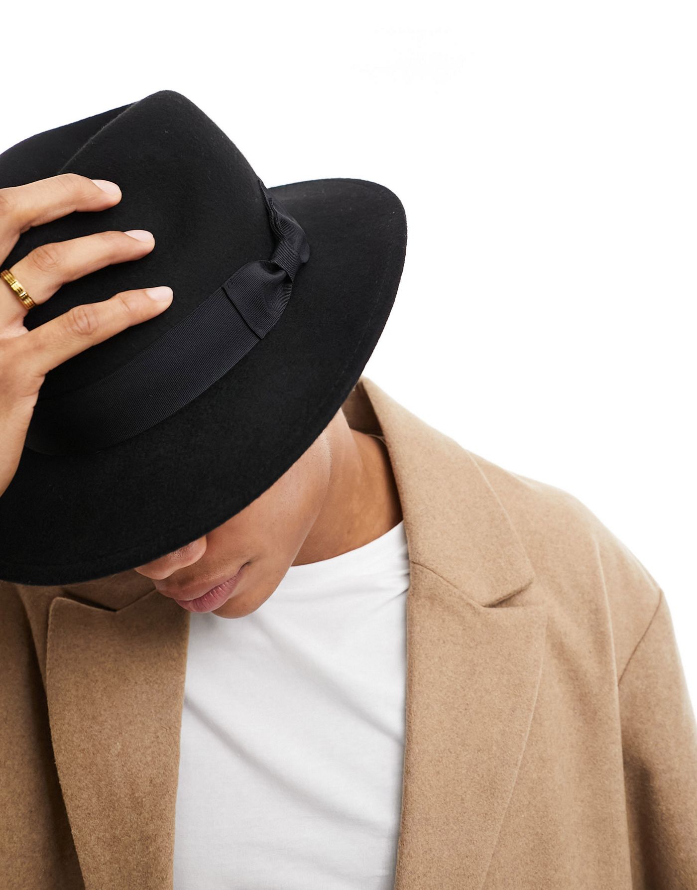 ASOS DESIGN wool fedora hat with size adjuster in black