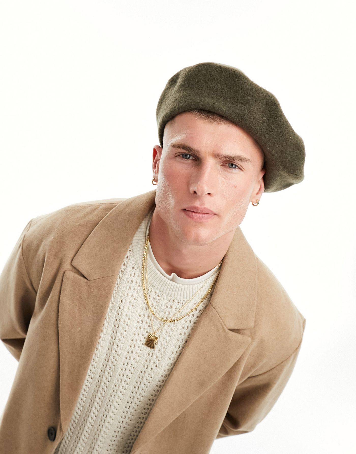 ASOS DESIGN wool beret in khaki 