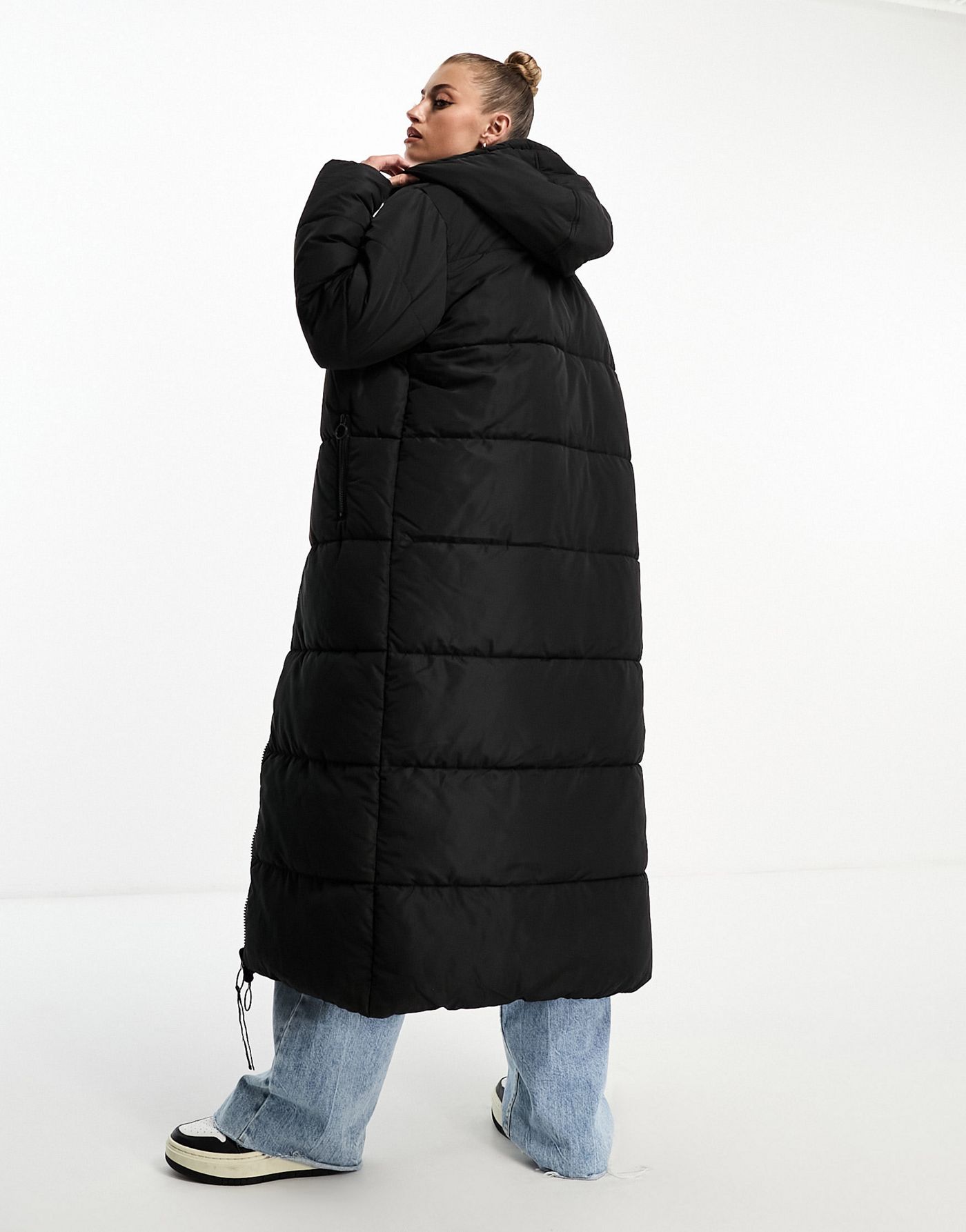 Gym King longline reversible puffer jacket in black and high shine 