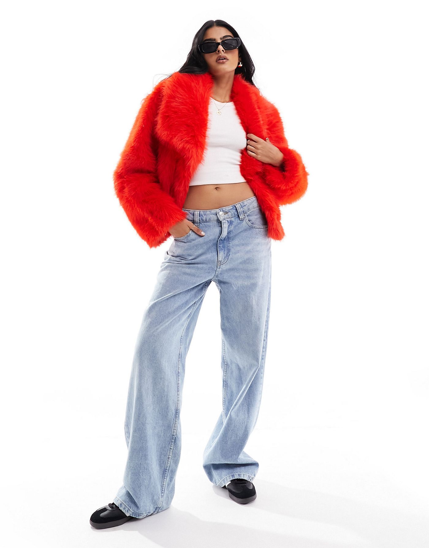 ASOS DESIGN cropped fur coat in red
