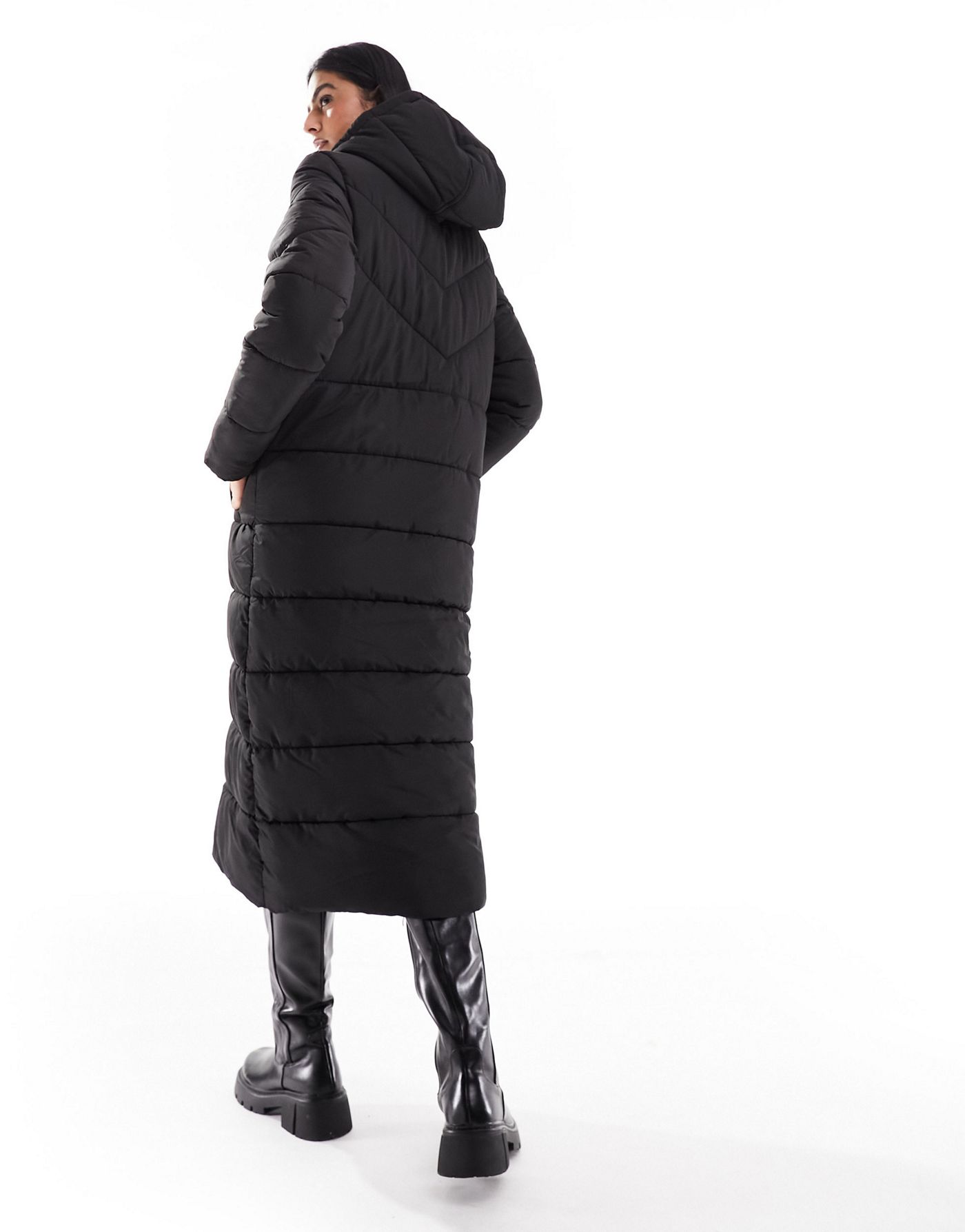 Noisy May longline padded coat with hood in black