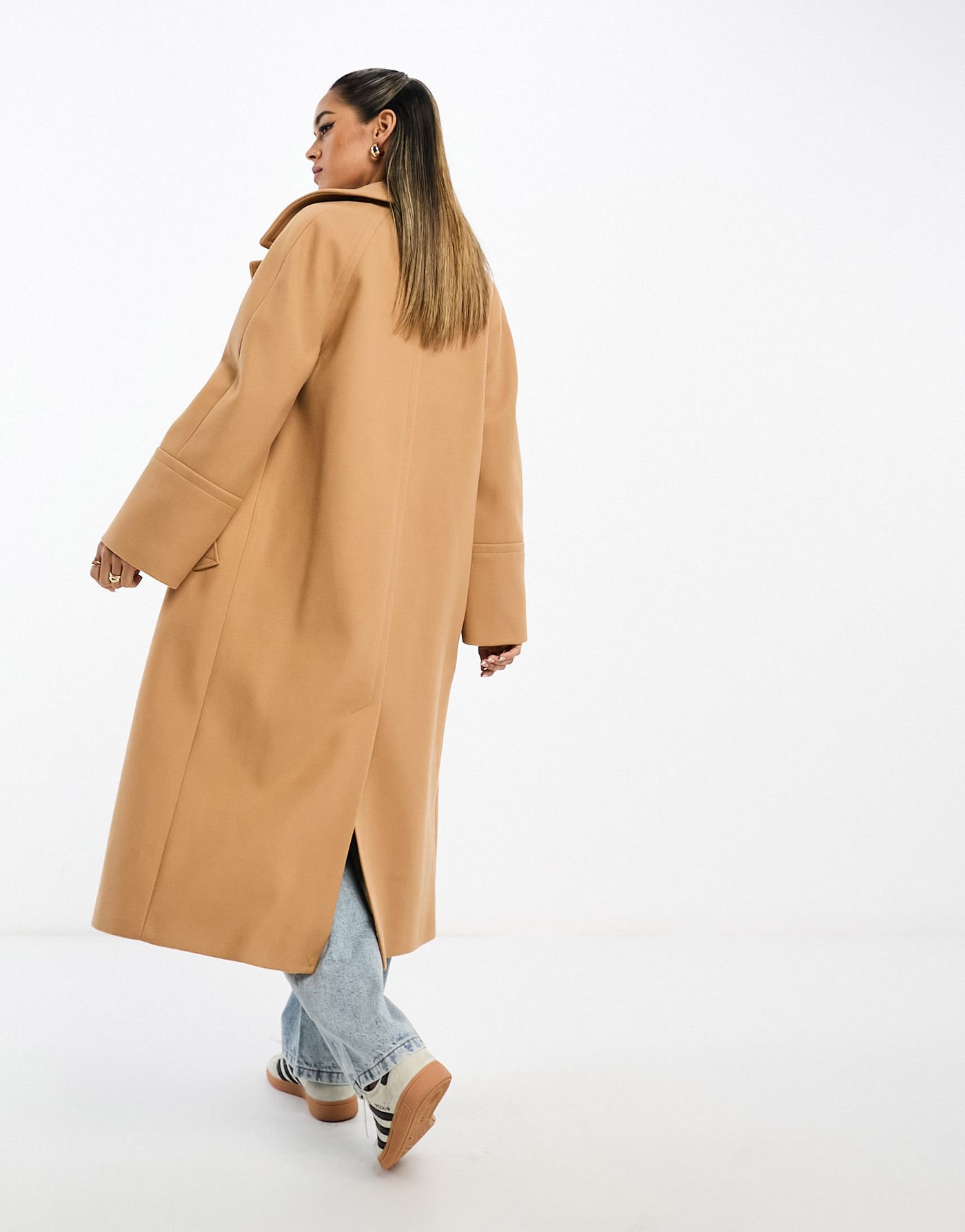 River Island oversized double breasted slouch coat in light brown