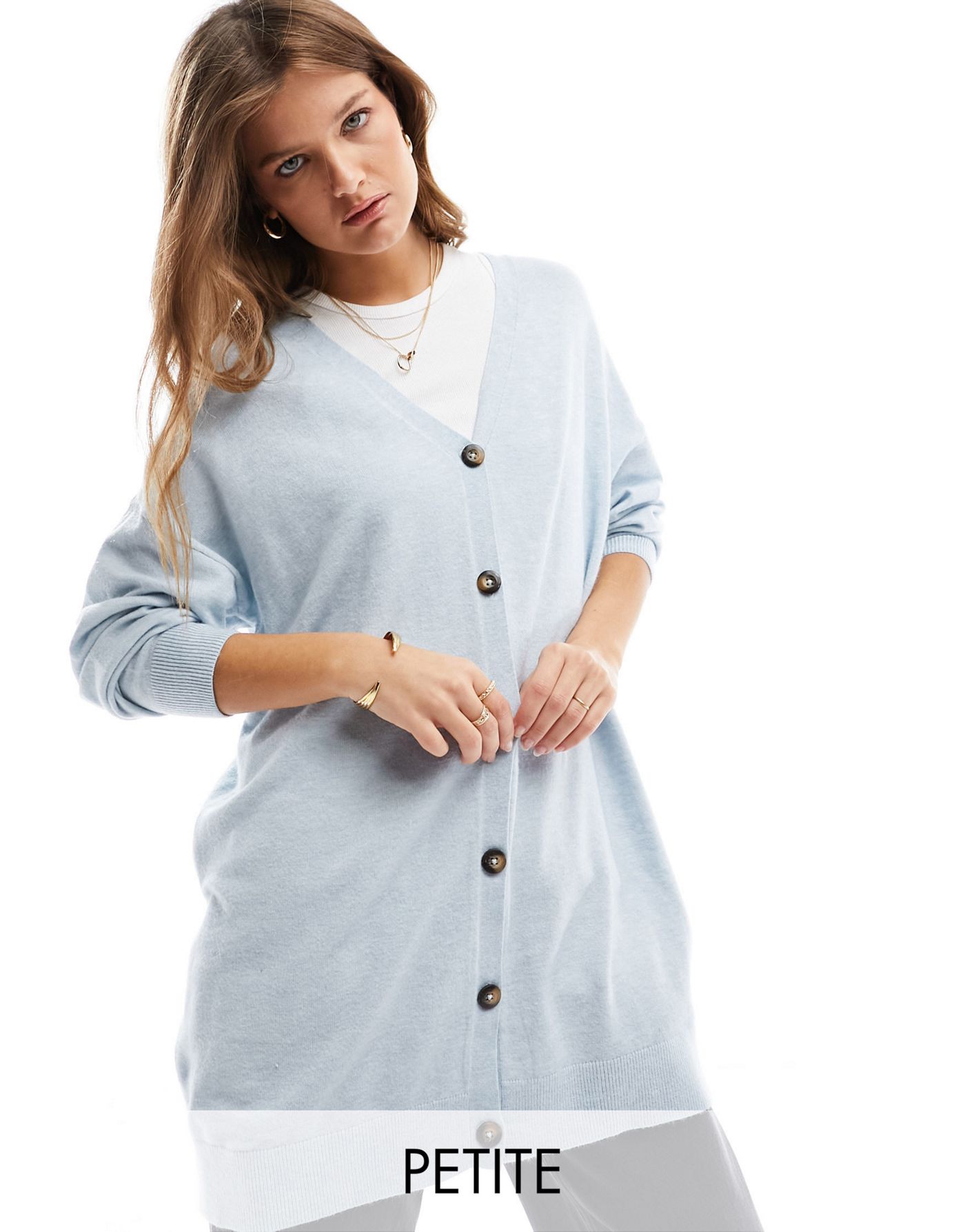 Only Petite button down longline cardigan in pale blue