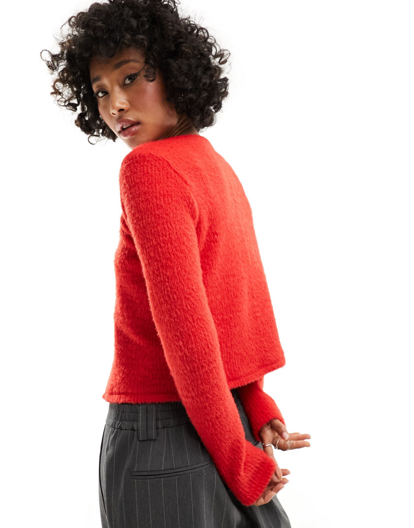 ASOS DESIGN slim fit fluffy cardigan in red