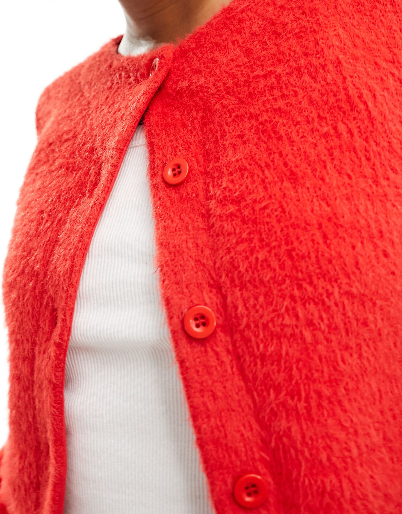 ASOS DESIGN slim fit fluffy cardigan in red