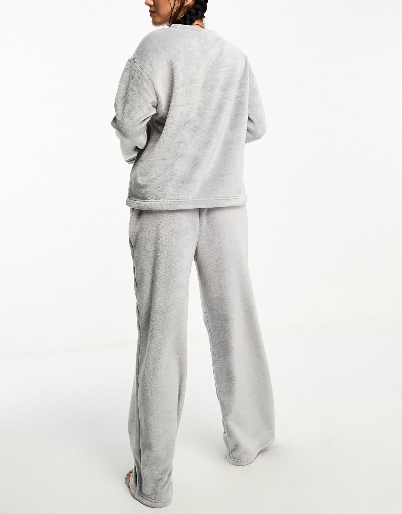 ASOS DESIGN lounge super soft fleece sweat & trouser set in grey