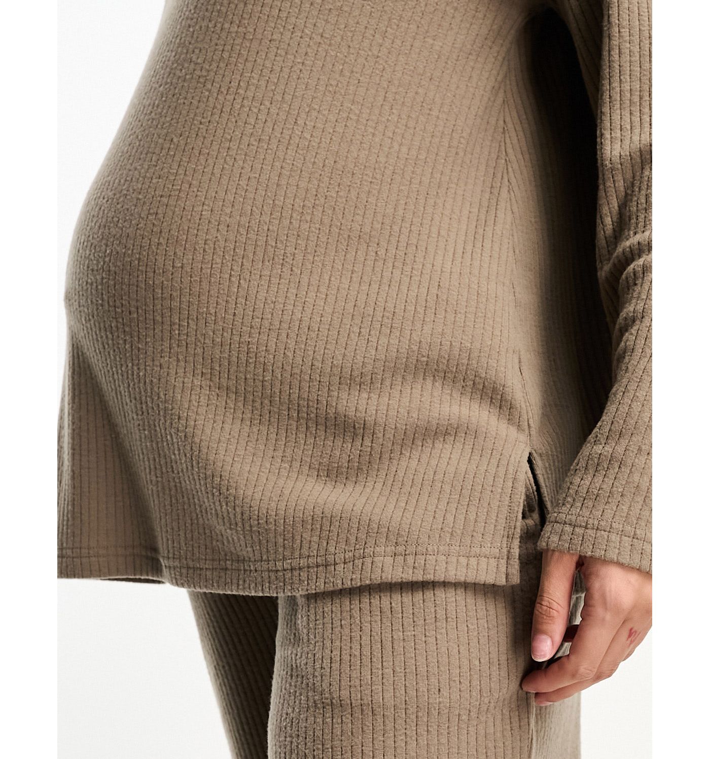 ASOS DESIGN Maternity lounge soft touch rib sweat & trouser set in brown