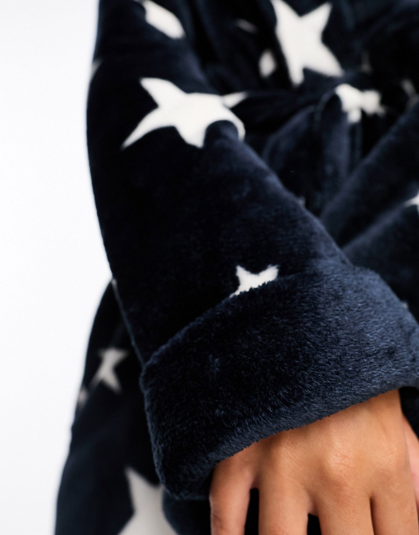 ASOS DESIGN super soft star fleece mini robe in dark blue