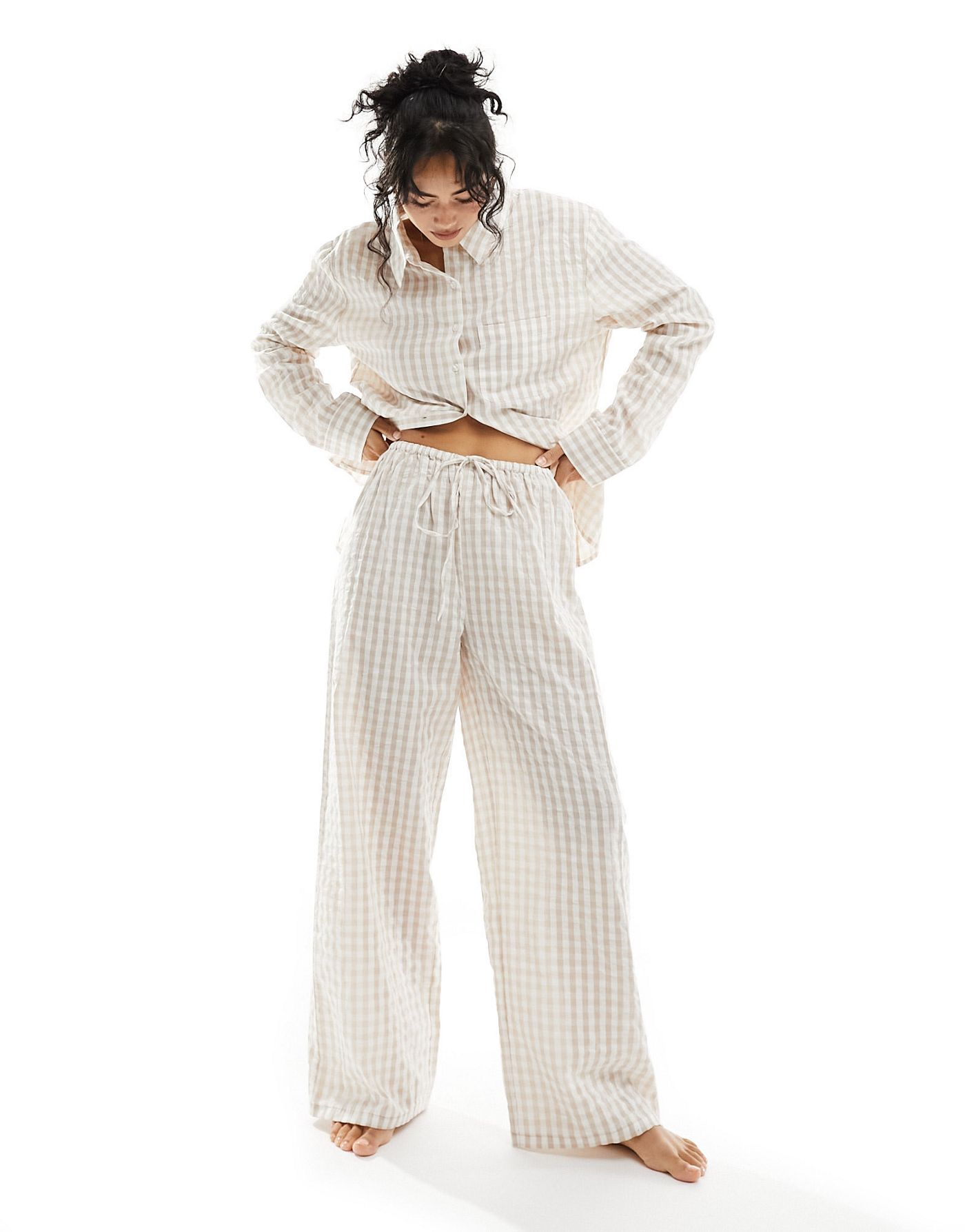 Luna Mix&Match oversized pyjama bottoms in beige gingham