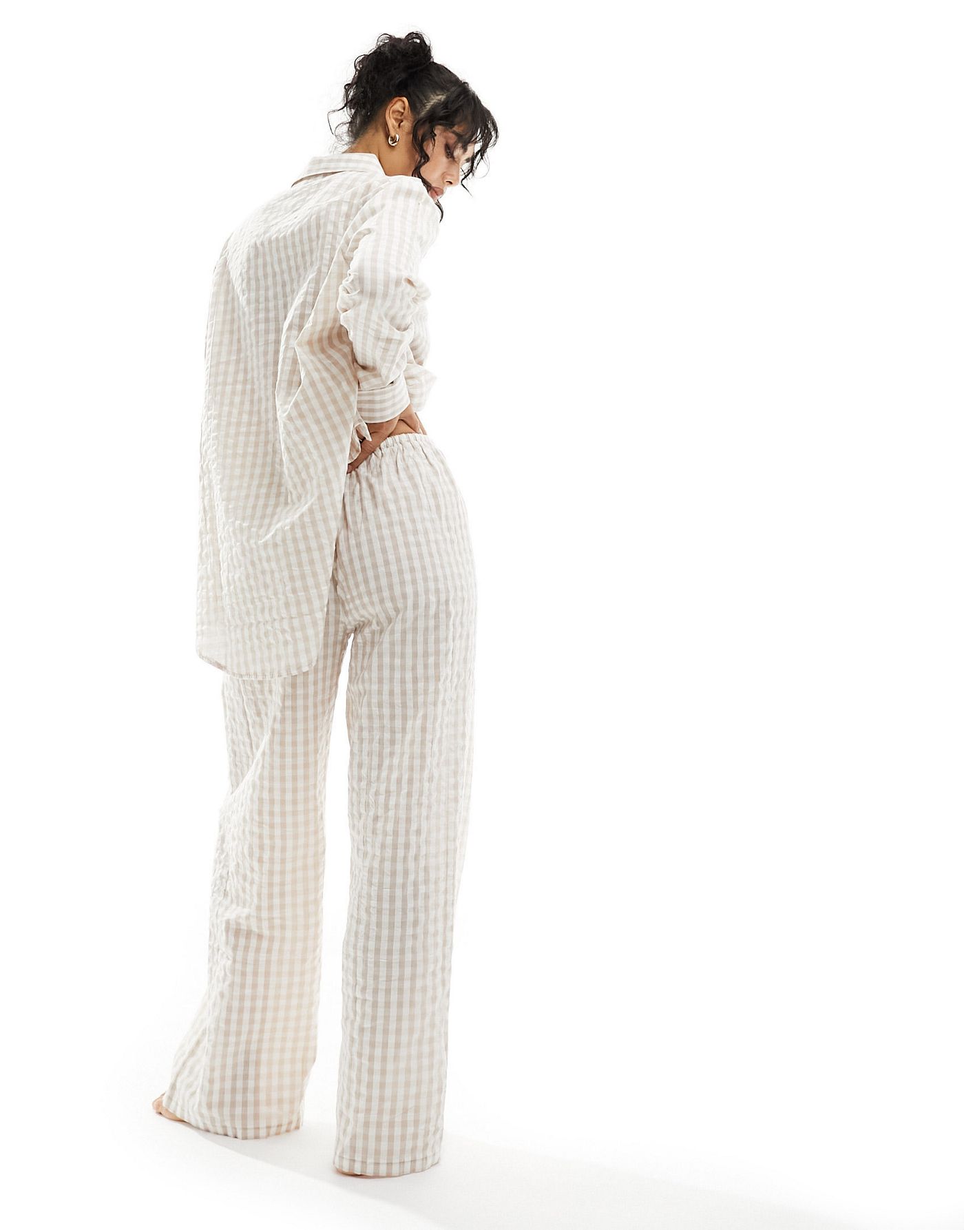 Luna Mix&Match oversized pyjama bottoms in beige gingham