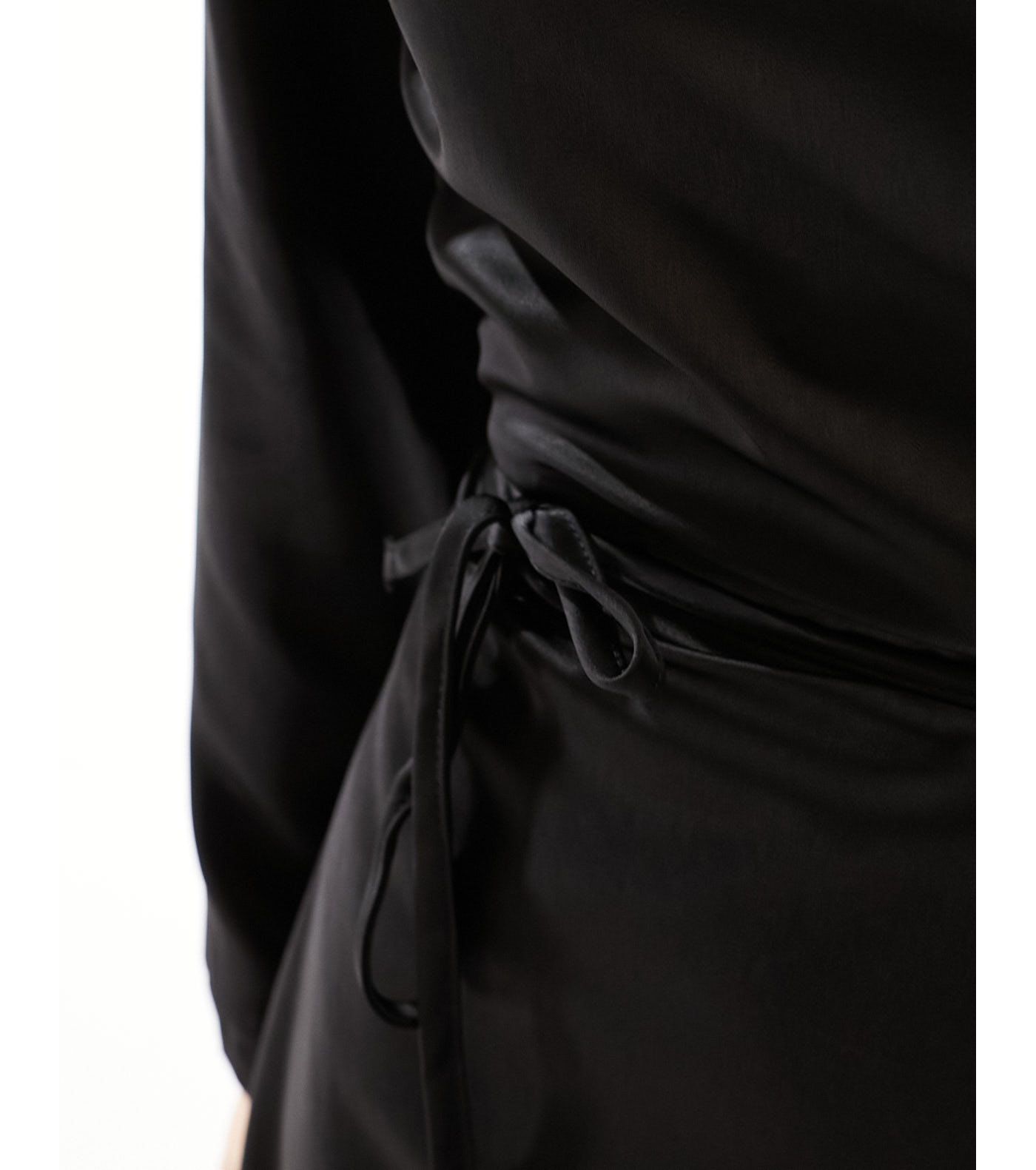Only Petite satin wrap midi dress in black