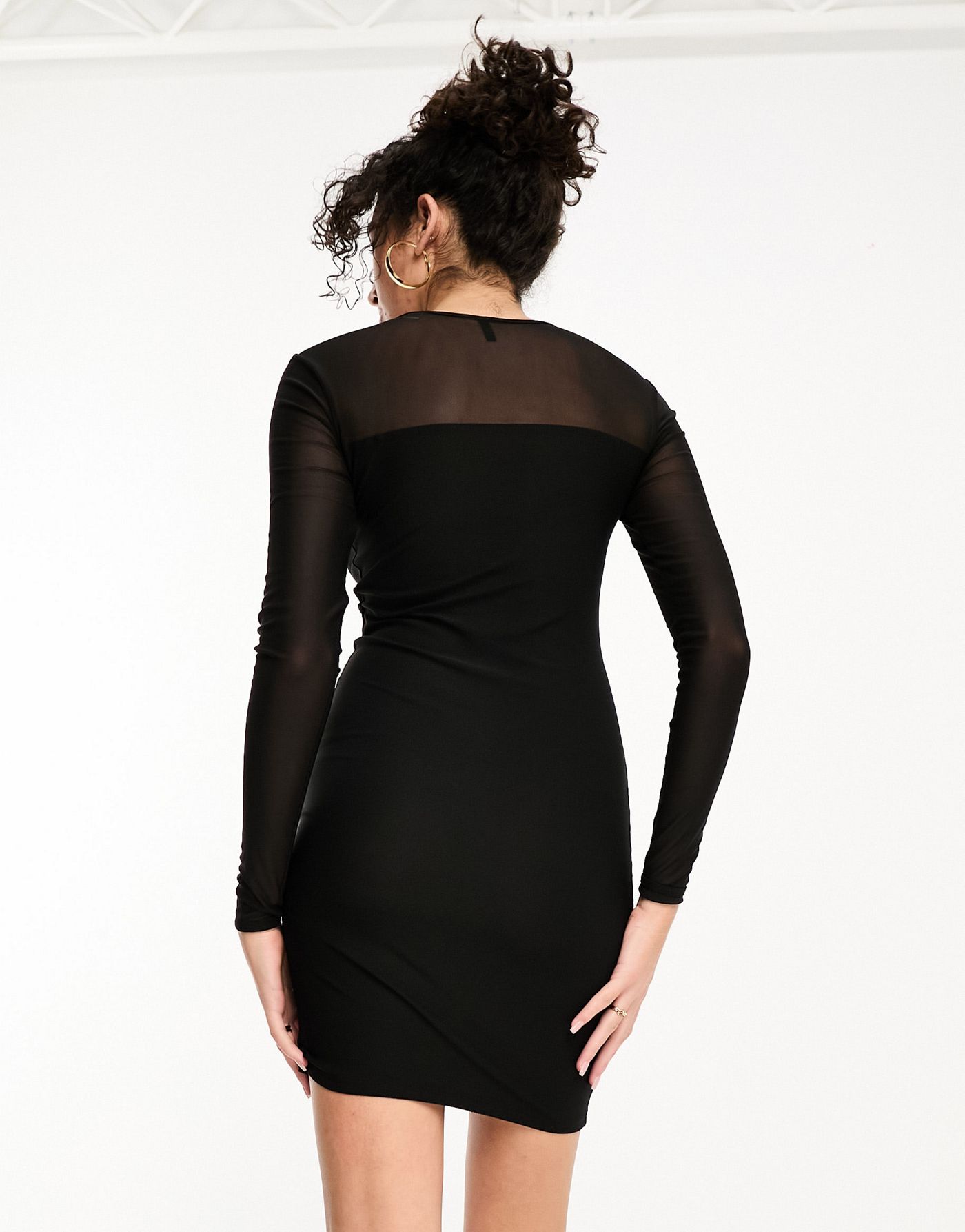 Only Tall mesh detail bodycon mini dress in black
