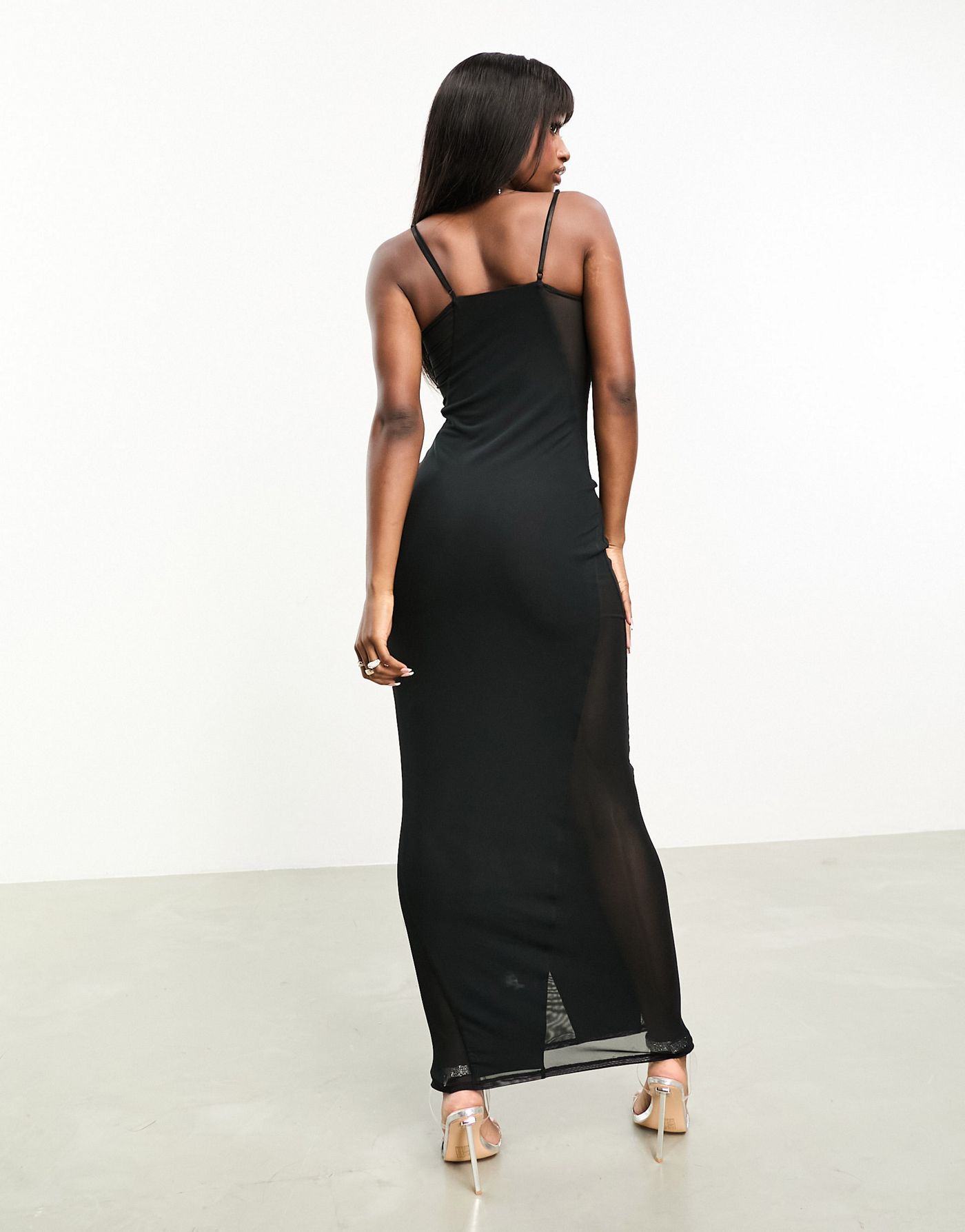AFRM alyson ankle length dress in black mesh with lining