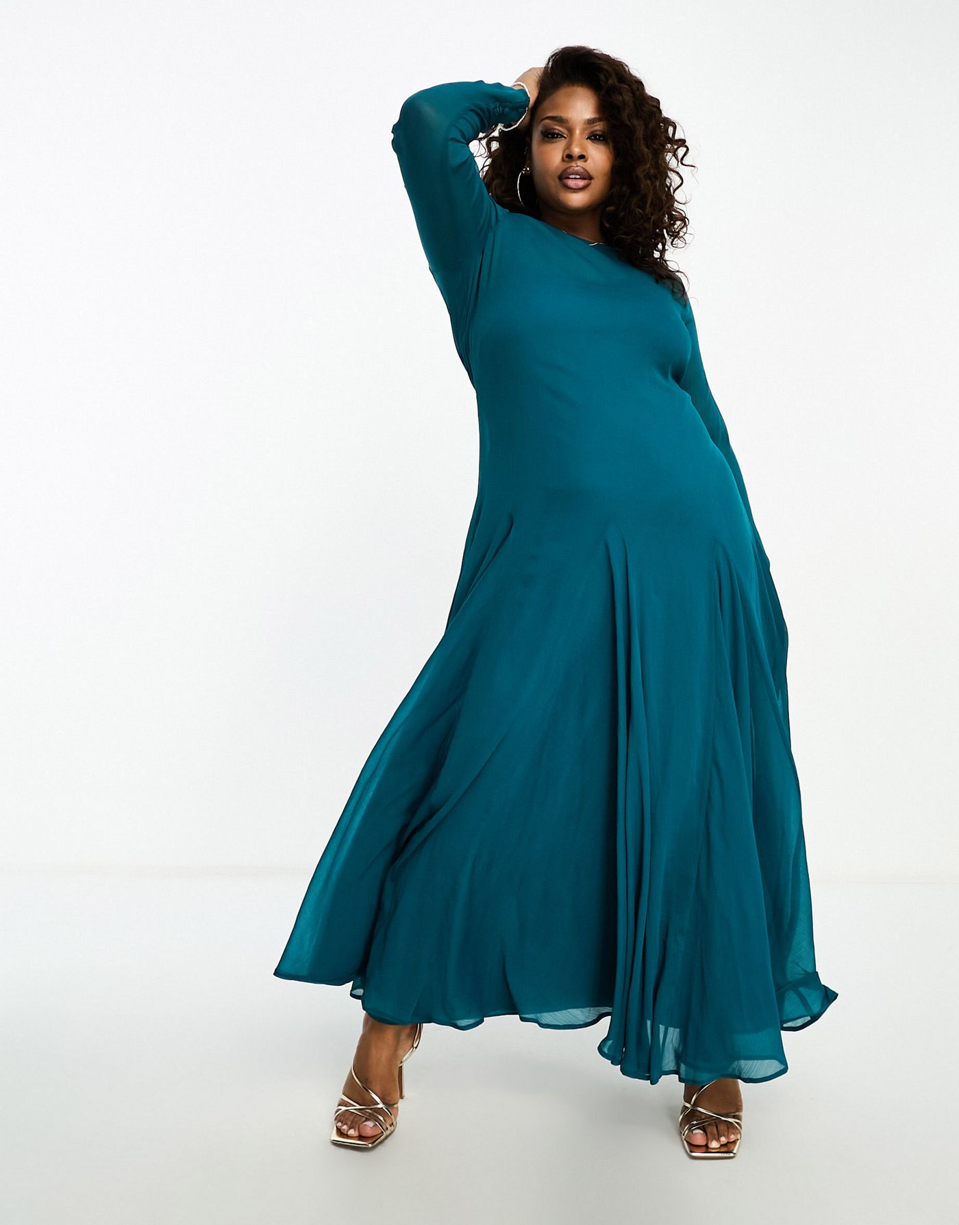 ASOS DESIGN Curve sheer chiffon maxi tent dress in teal