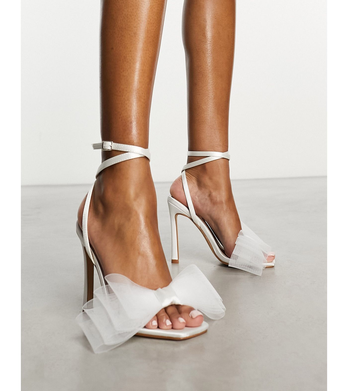 Be Mine Bridal Fabiana heeled sandals with mesh bow in ivory satin