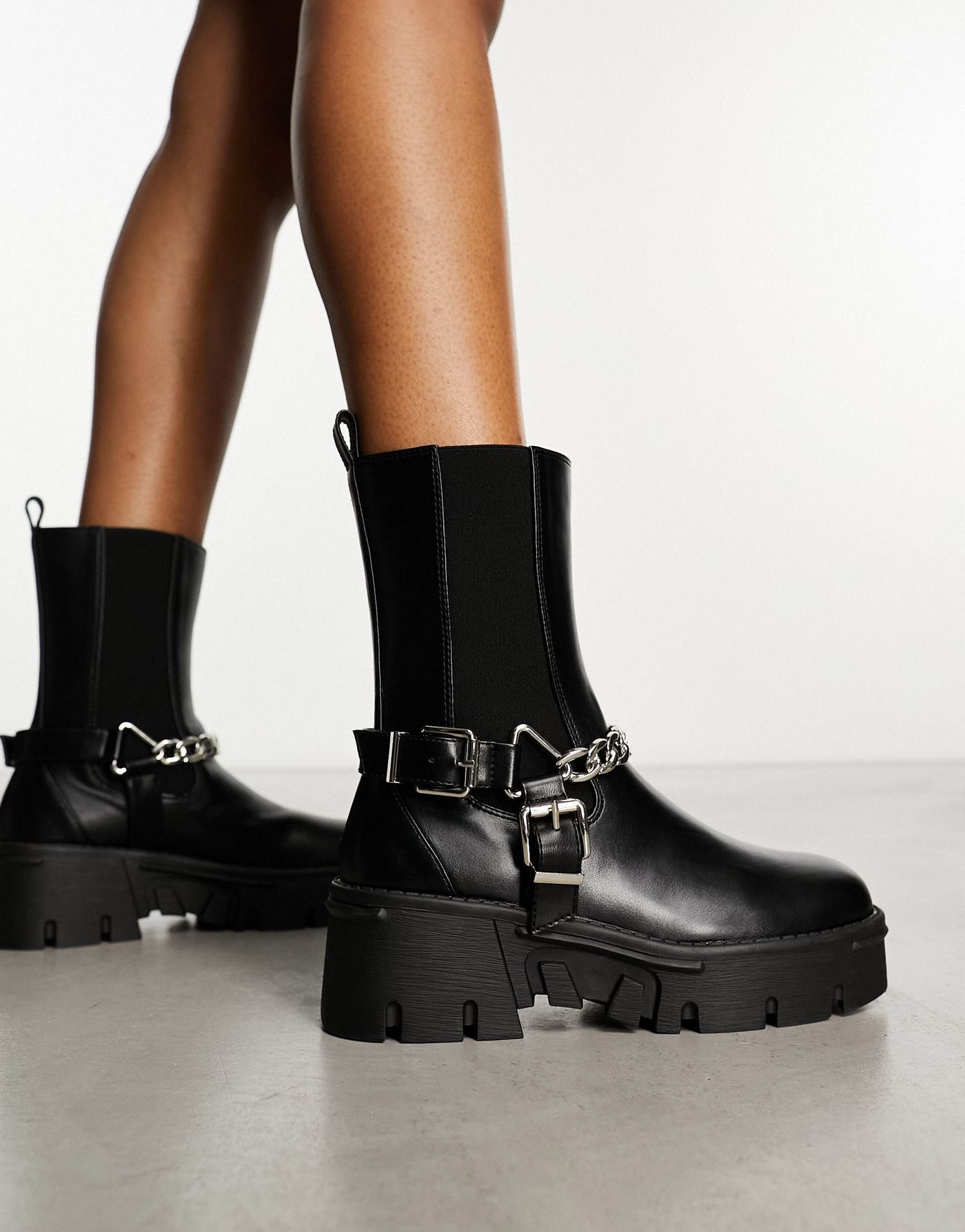 RAID Wide Fit Greta chunky low ankle boot with hardware in black