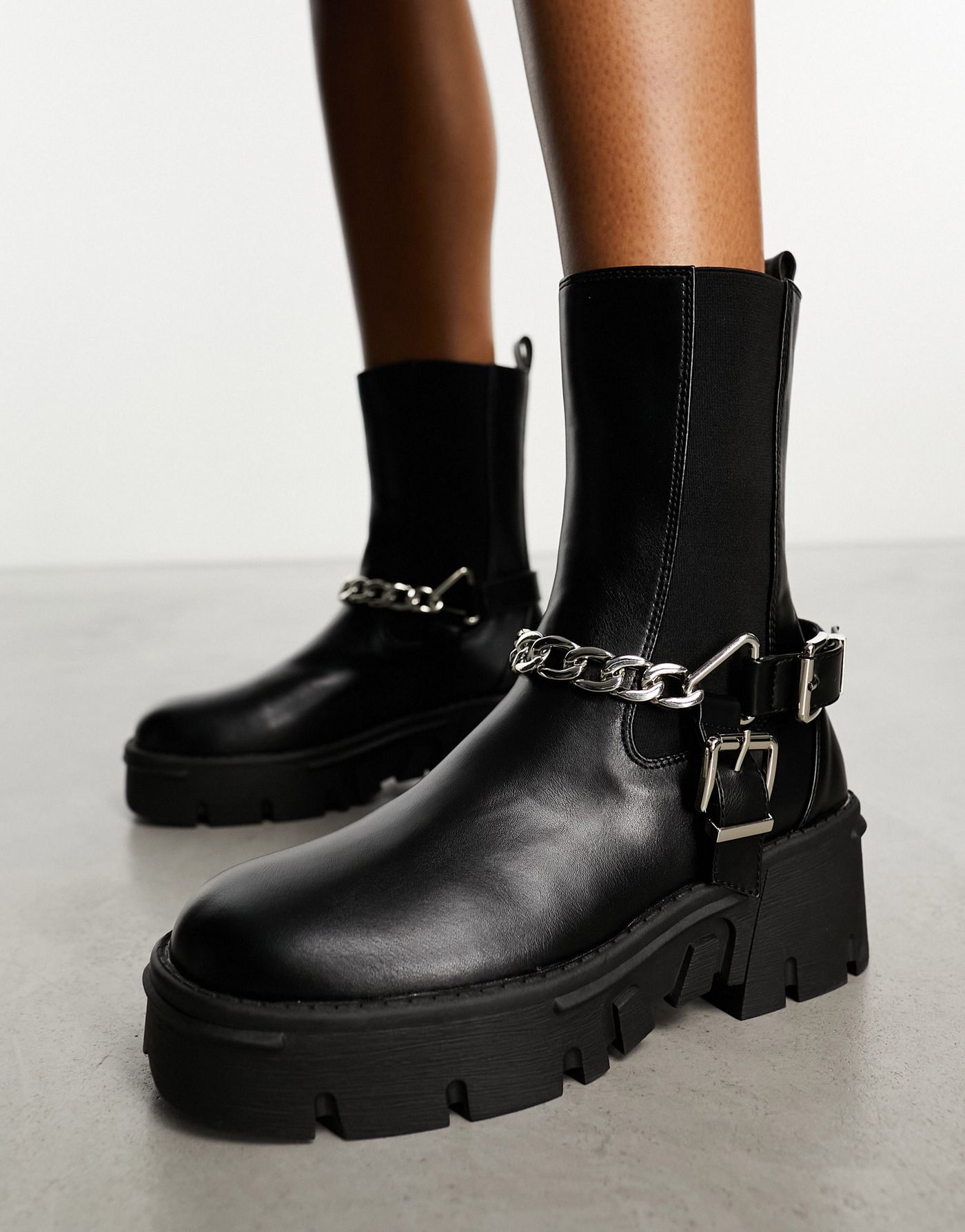 RAID Wide Fit Greta chunky low ankle boot with hardware in black