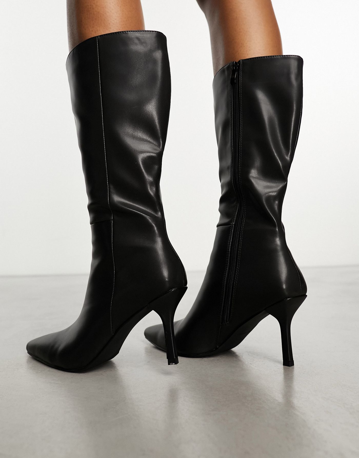 RAID Wide Fit Elodiee heeled knee boots with pointed toe in black
