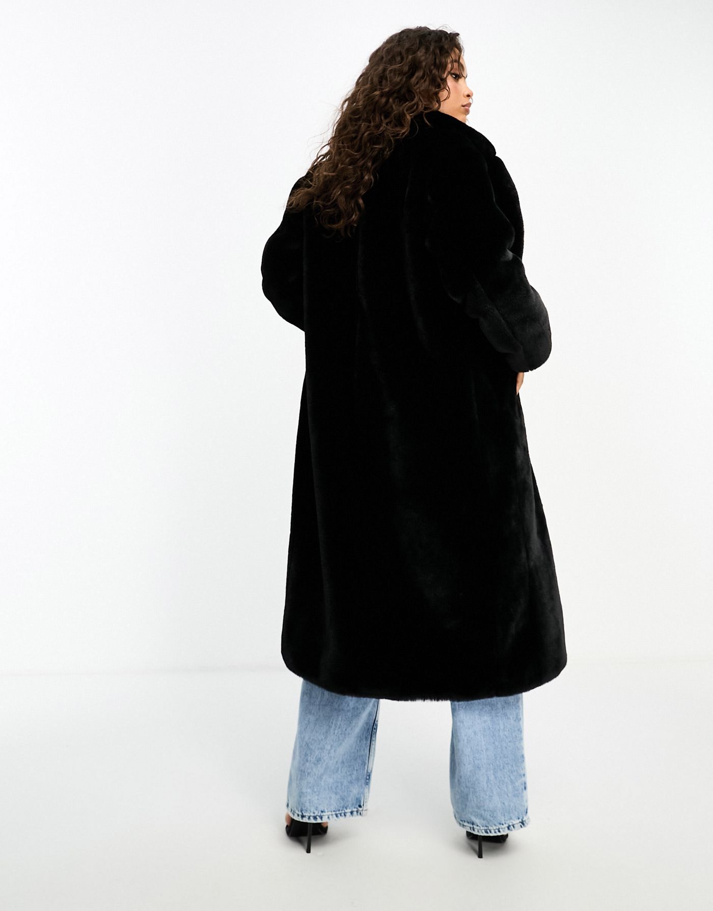 Forever New Petite faux fur maxi coat in black