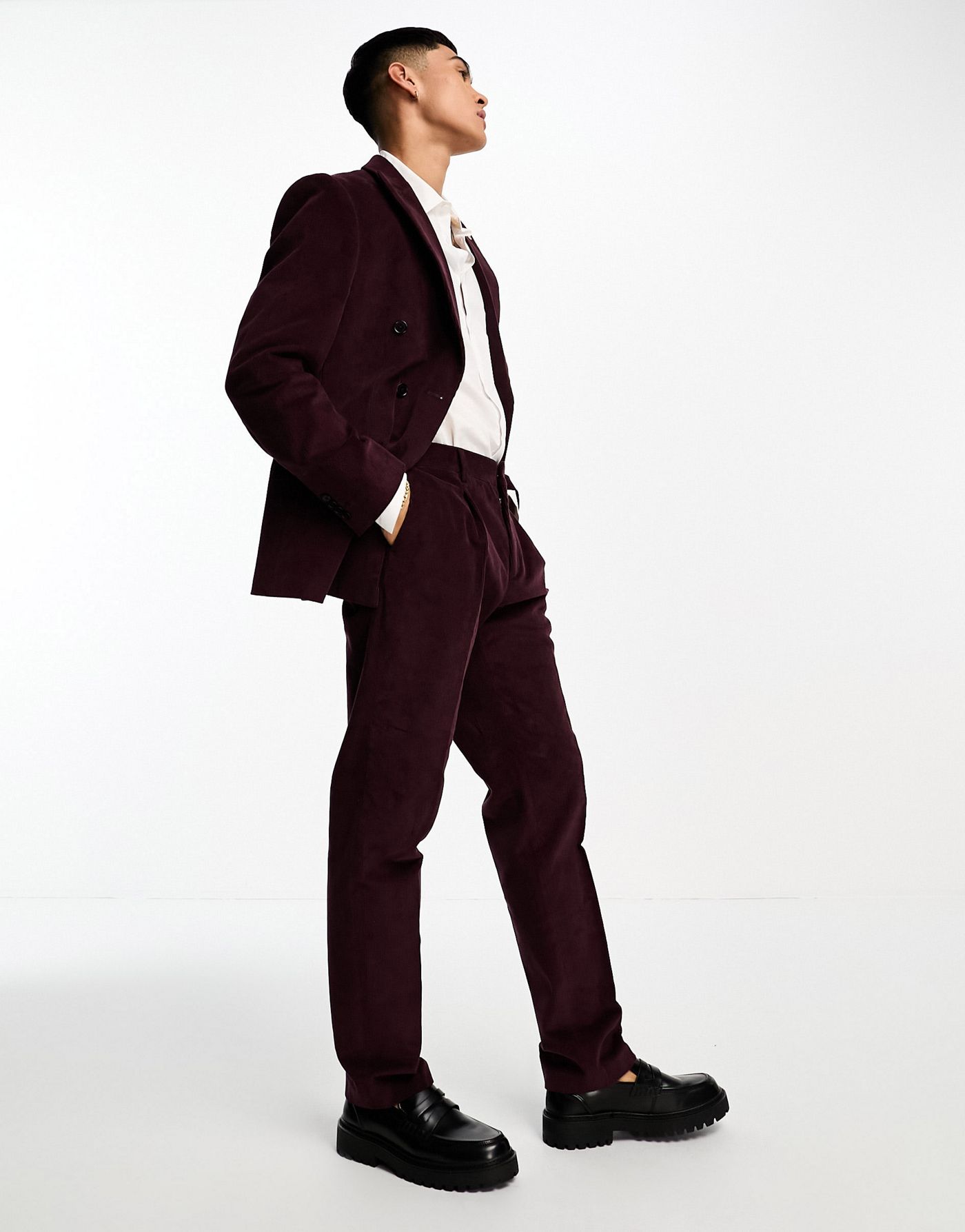 Shelby and Sons pollard suit trousers in burgundy