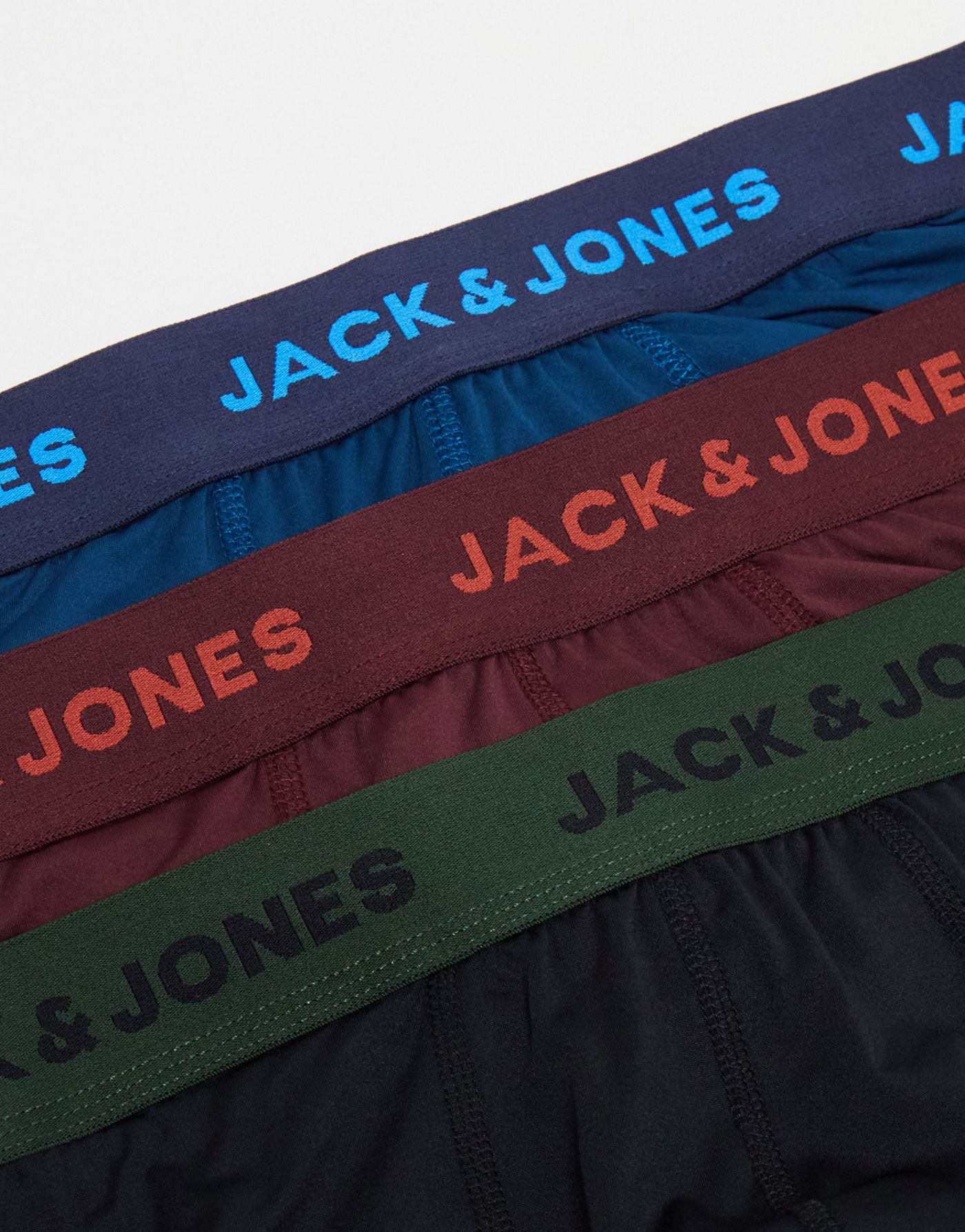 Jack & Jones 3 pack trunks in black red and blue