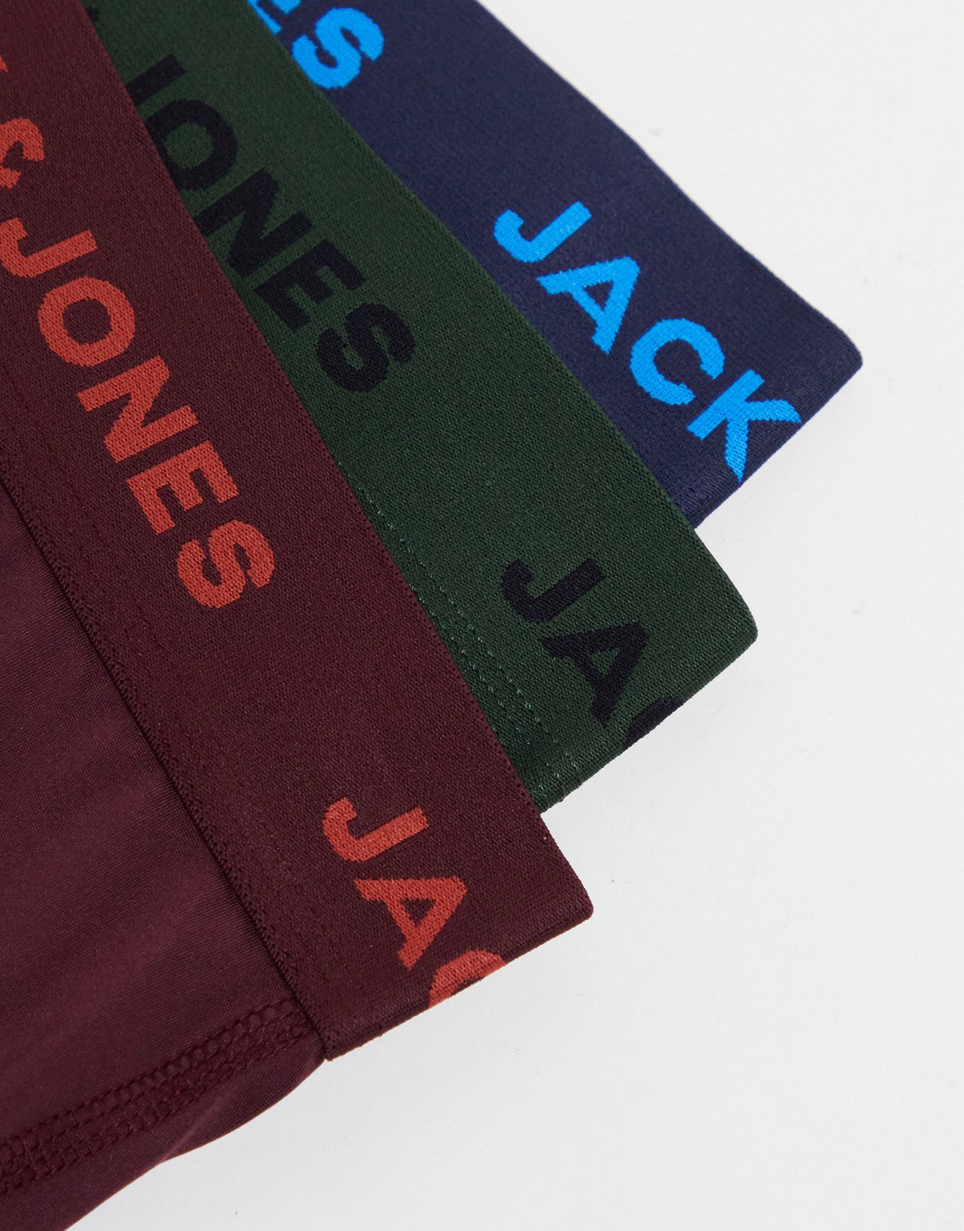 Jack & Jones 3 pack trunks in black red and blue