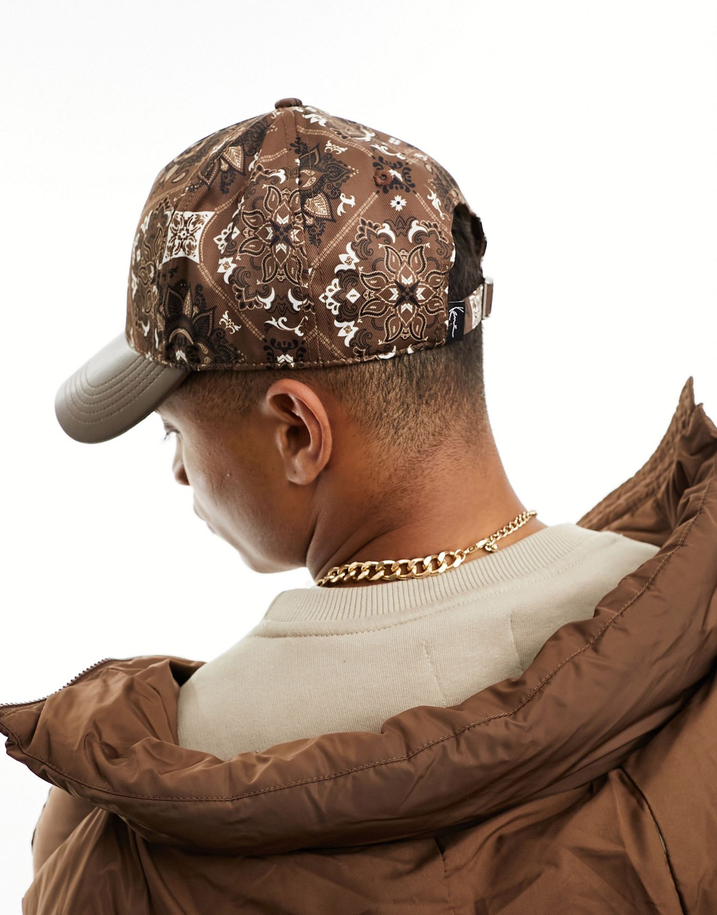 Karl Kani signature baseball cap in brown paisley