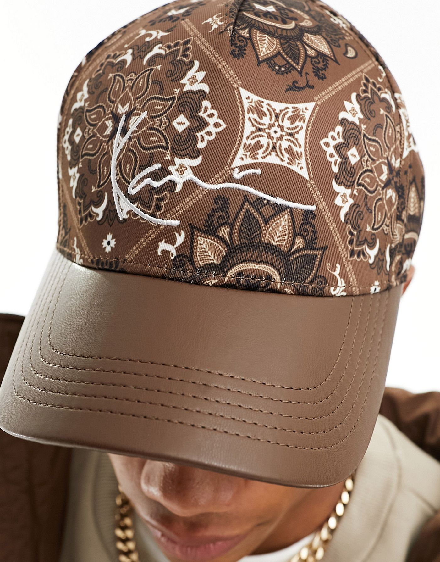 Karl Kani signature baseball cap in brown paisley