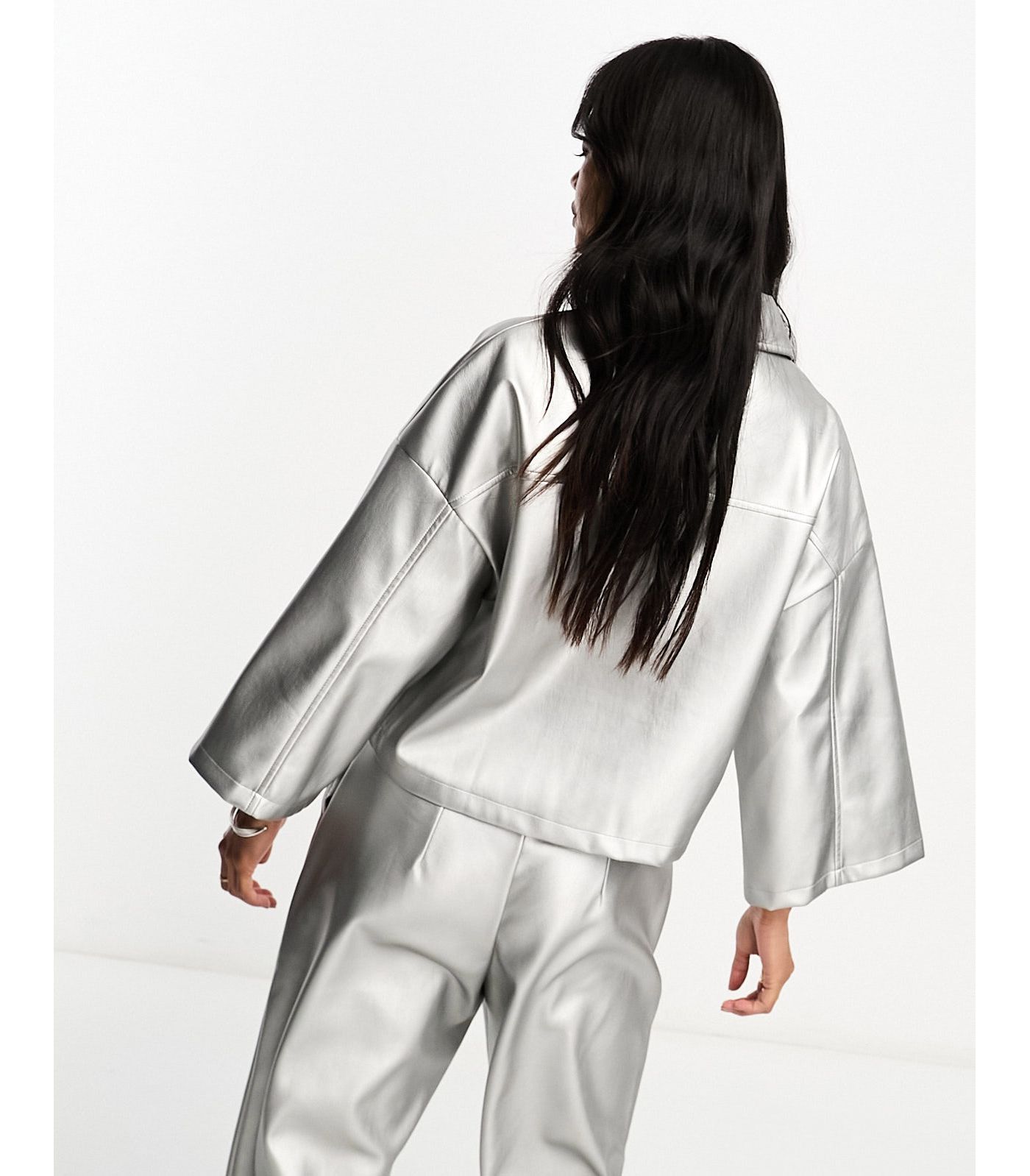 Closet London oversized metallic utility shirt co-ord in silver