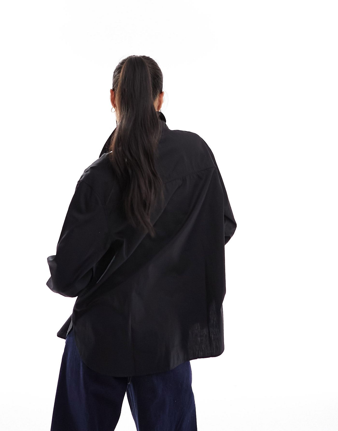 Bershka oversized poplin shirt in black 