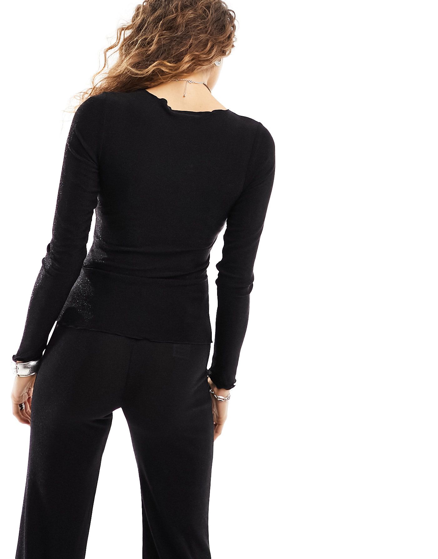 JJXX co-ord black long sleeve glitter top