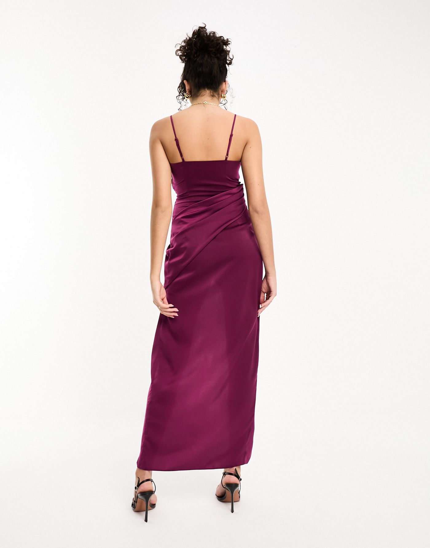 ASOS DESIGN Tall satin cami midi dress with drape skirt in purple