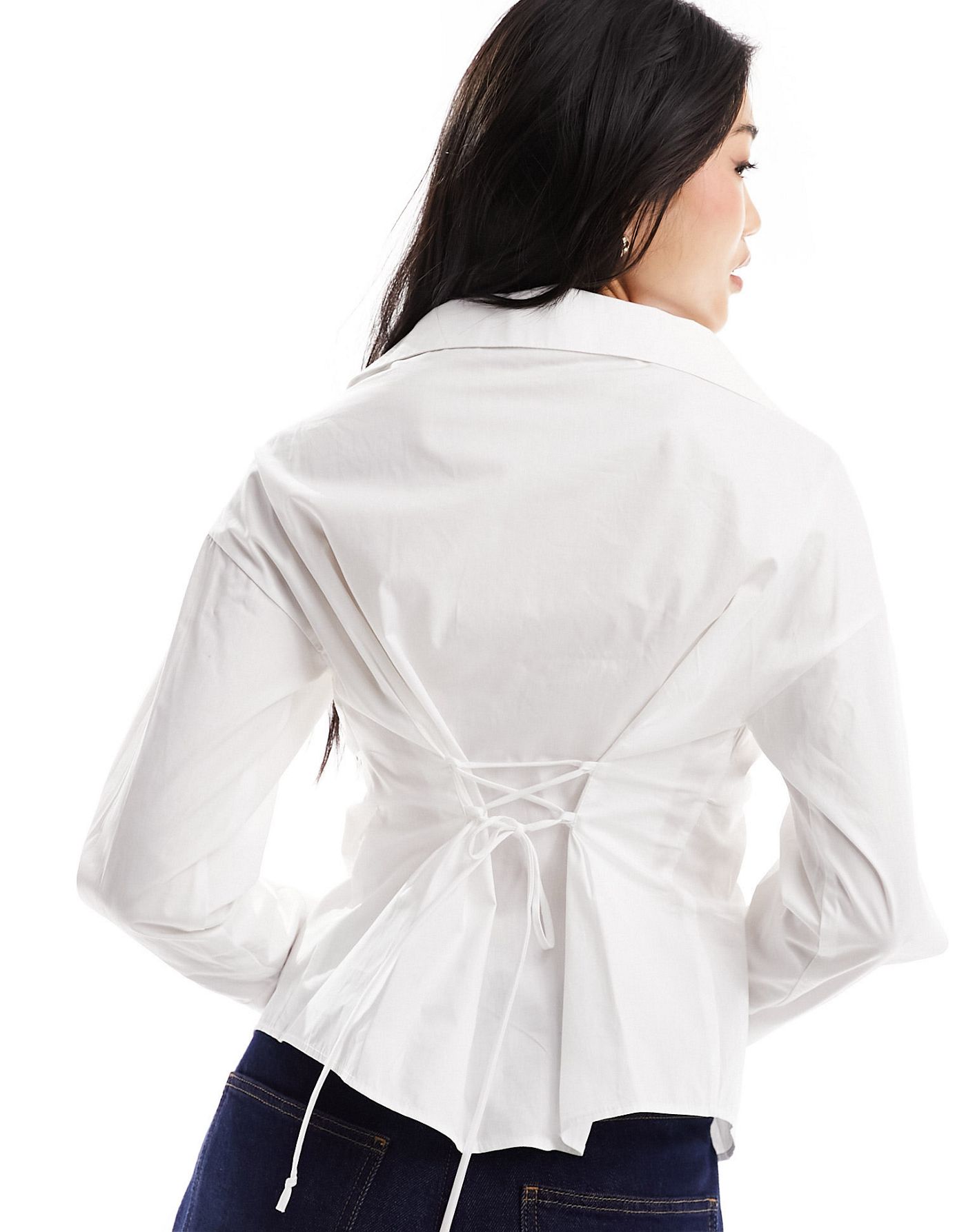 Bershka twist front corset back detail shirt in white