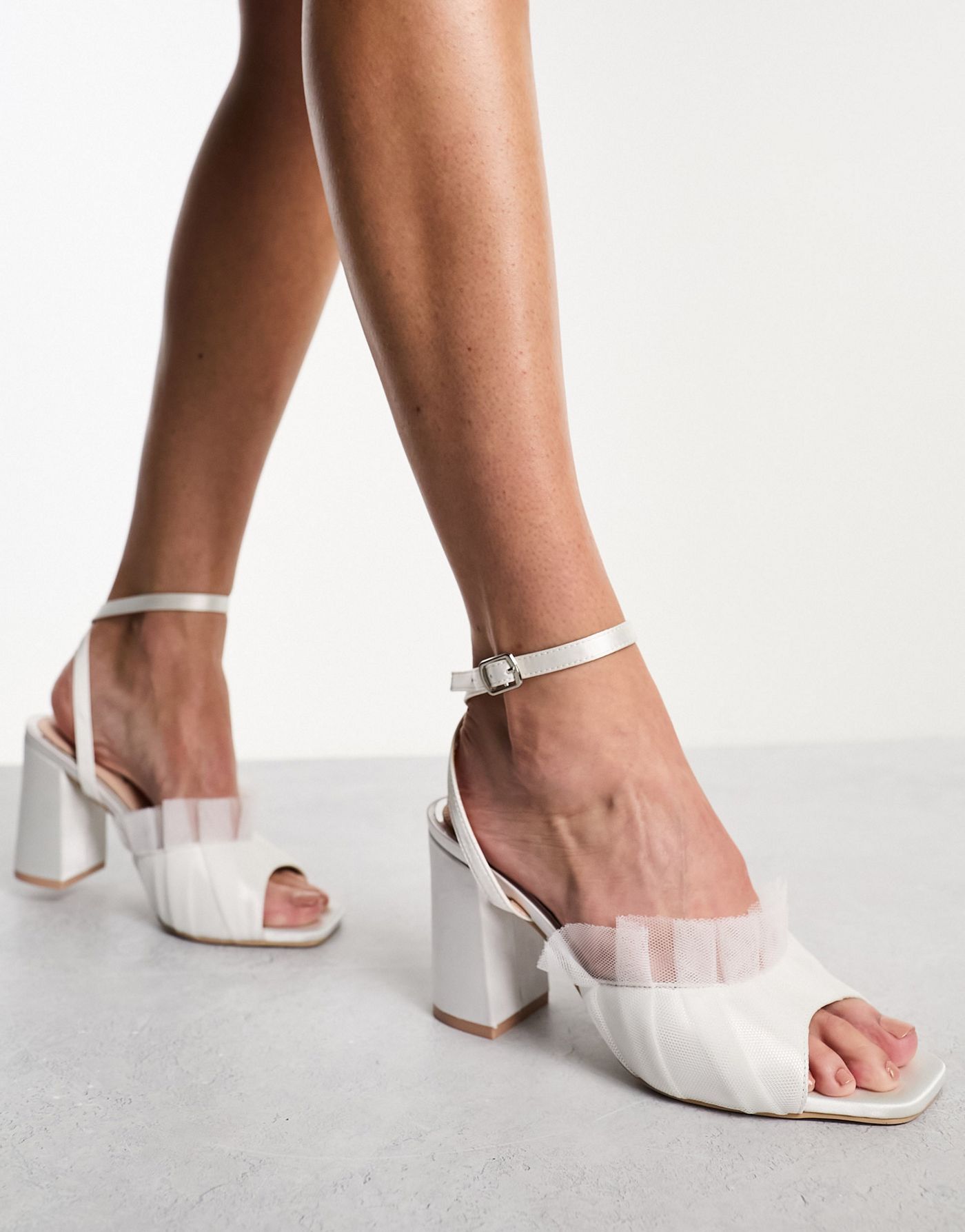 Be Mine Bridal Pamela tulle block heel sandal in ivory