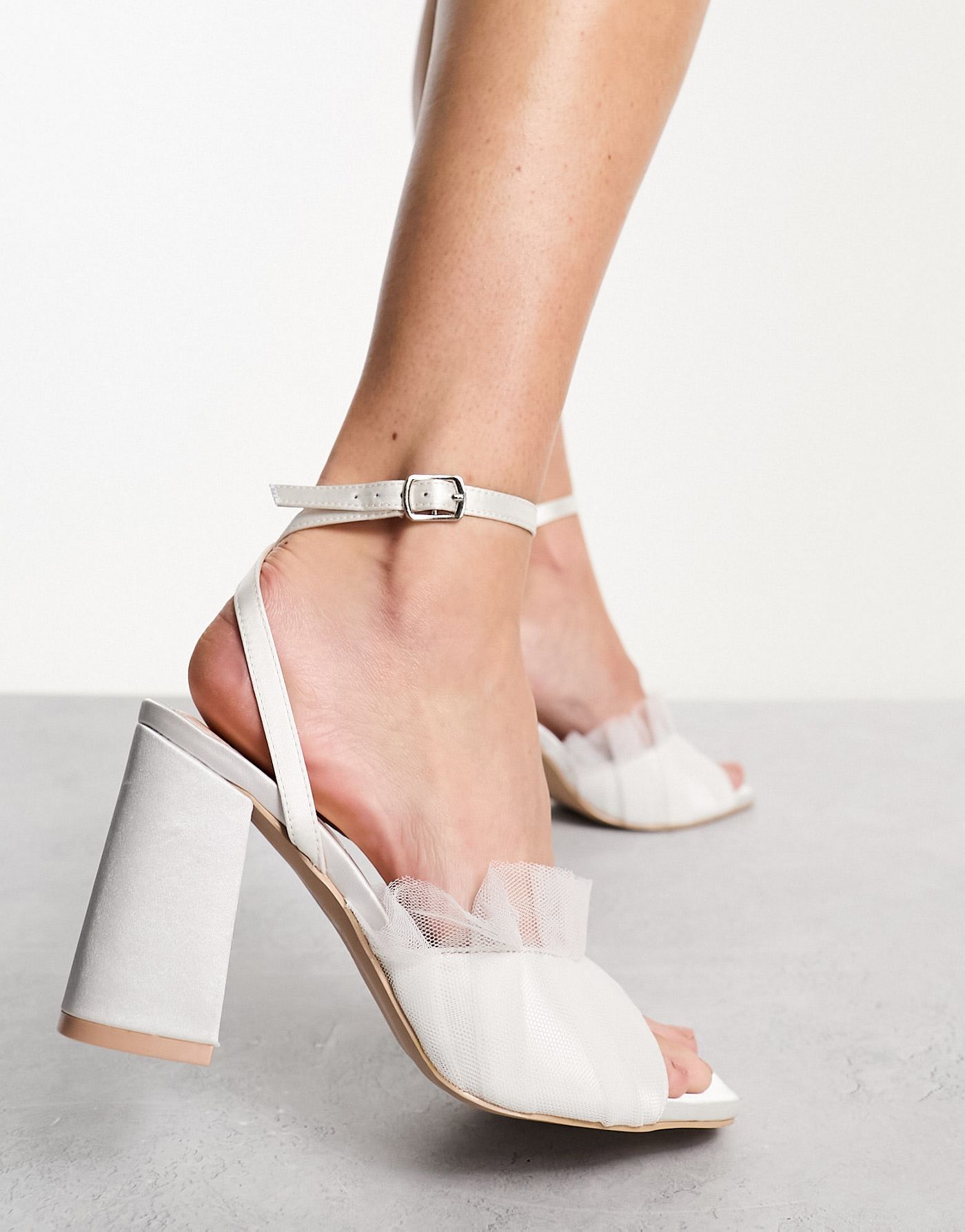 Be Mine Bridal Pamela tulle block heel sandal in ivory