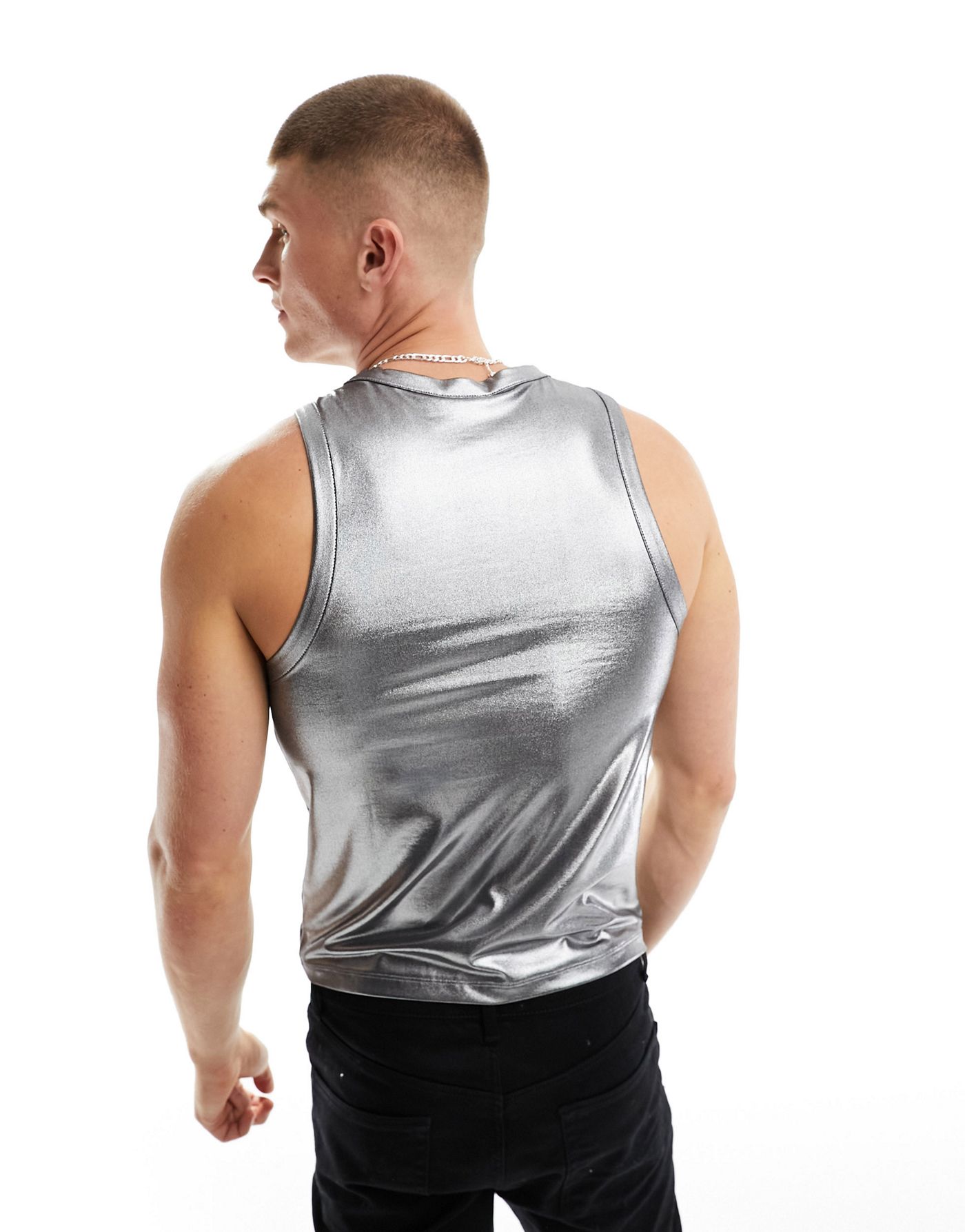 ASOS DESIGN muscle fit vest in silver metallic