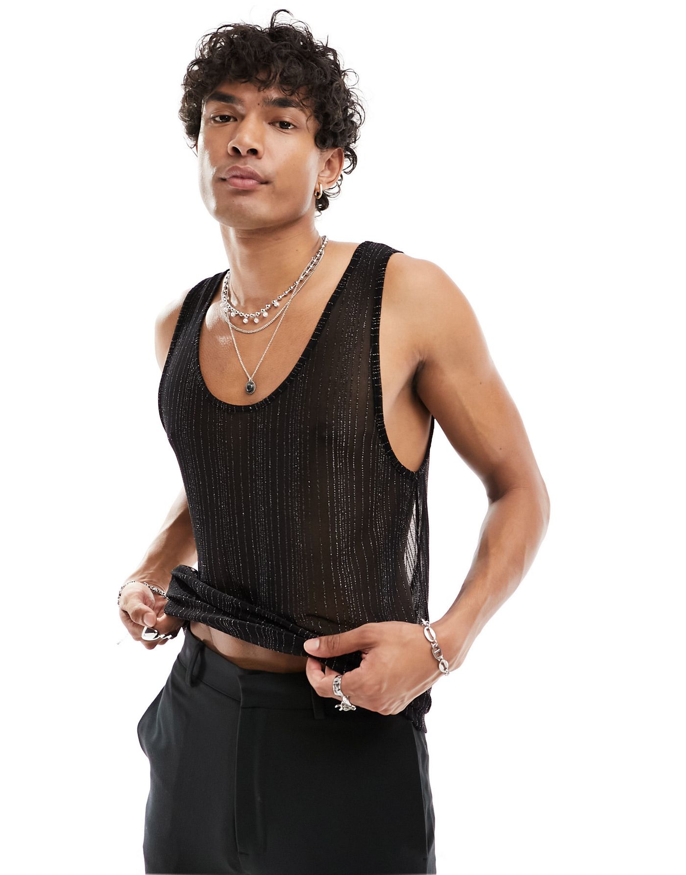 ASOS DESIGN scoop neck vest in glitter mesh